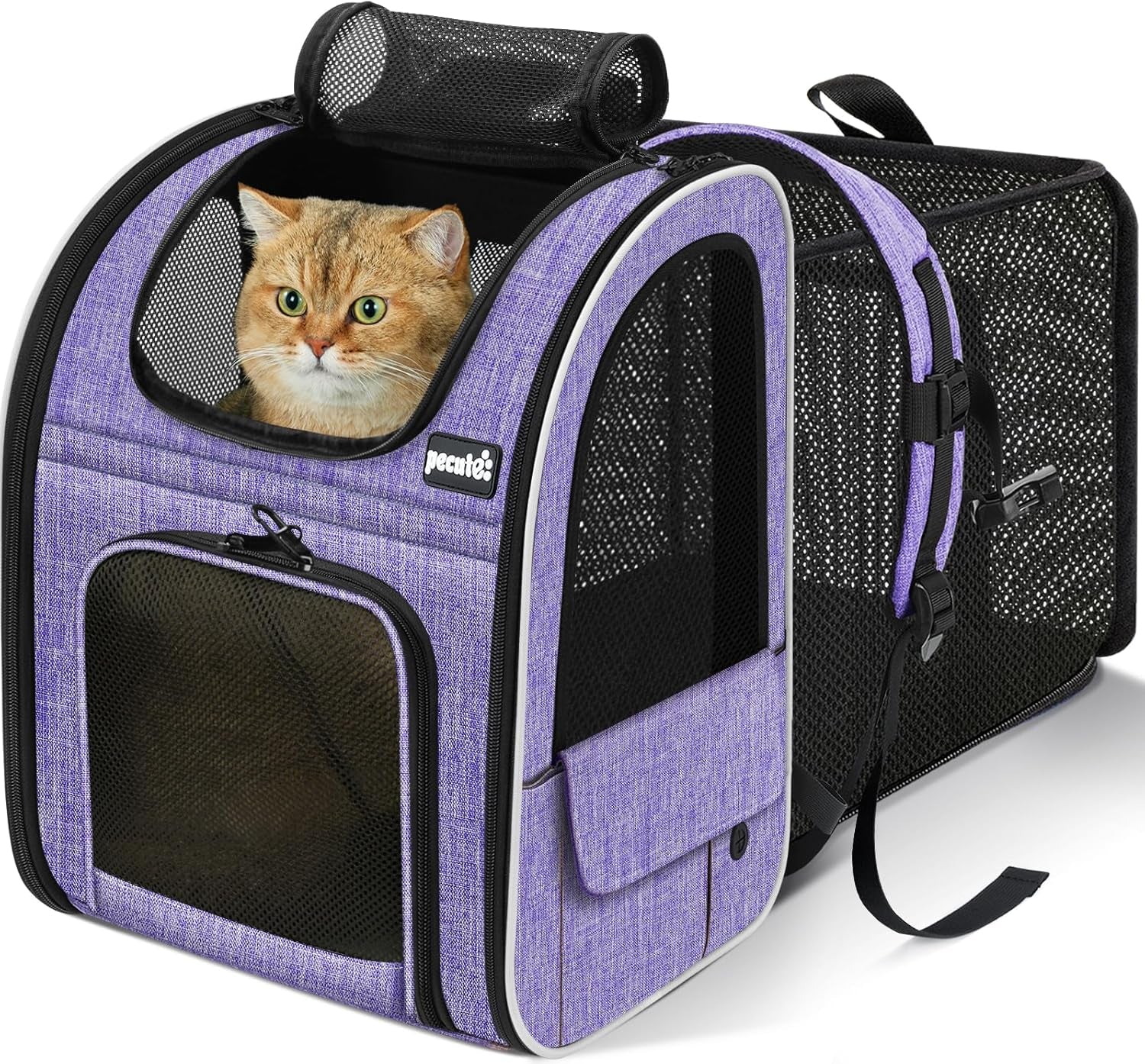 Cat Backpack Carrier Expandable, Pet Backpack for Cats & Small Dogs up to 11Lbs, with 4-Side Breathable Mesh, Multi-Entry & Lockable Zippers for Travel, Hiking, Camping - Hands Free, Blue