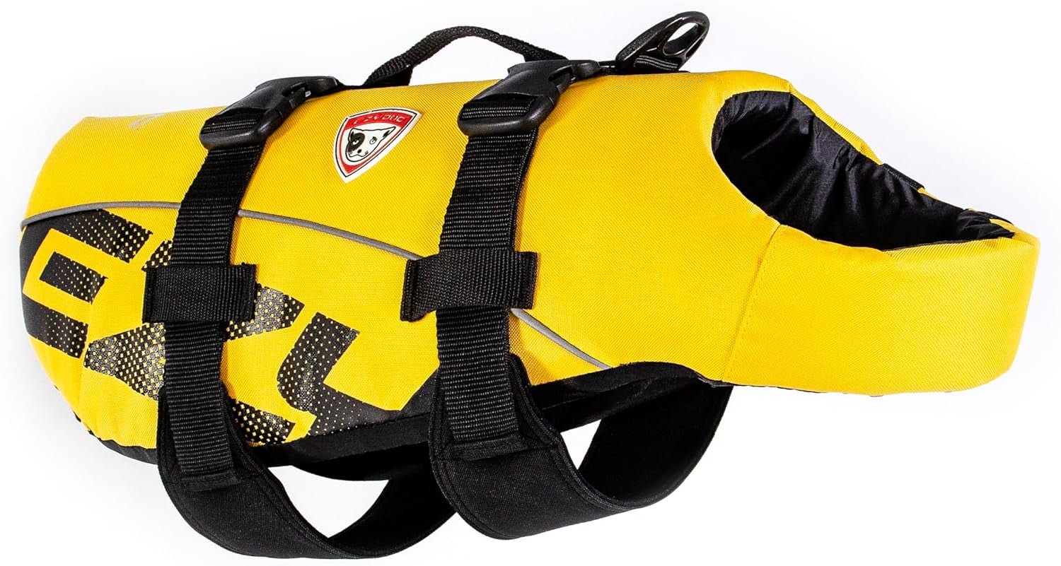 DFD Dog Life Jacket - Adjustable Swimming Safety Vest with Reflective Trim & Durable Grab Handle - 50% More Flotation Material - X-Small, Red
