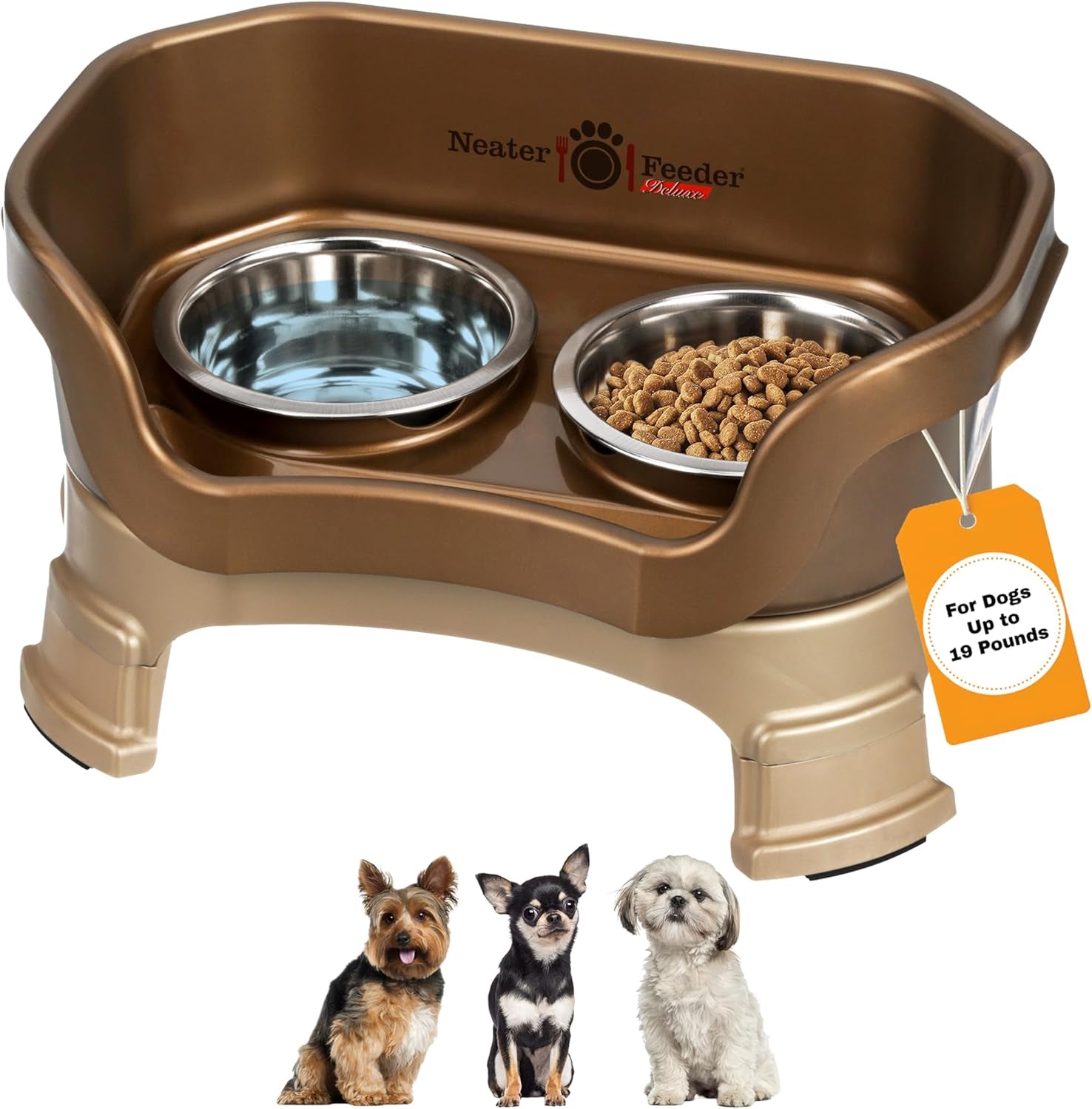 Neater Feeder Deluxe Mess-Proof Elevated Dog Bowls for Large Dogs (40+ Lbs), 2 Height Adjustable (14.5” & 17.5”) No-Spill Raised Dog Bowl Stand, Stainless Steel Food Bowl Set, Made in USA, Black