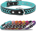 Leather Dog Collar for Puppy, Stylish Braided Padded Dog Collars with Double D-Rings for Girl and Boy Dog, Teal Blue XS