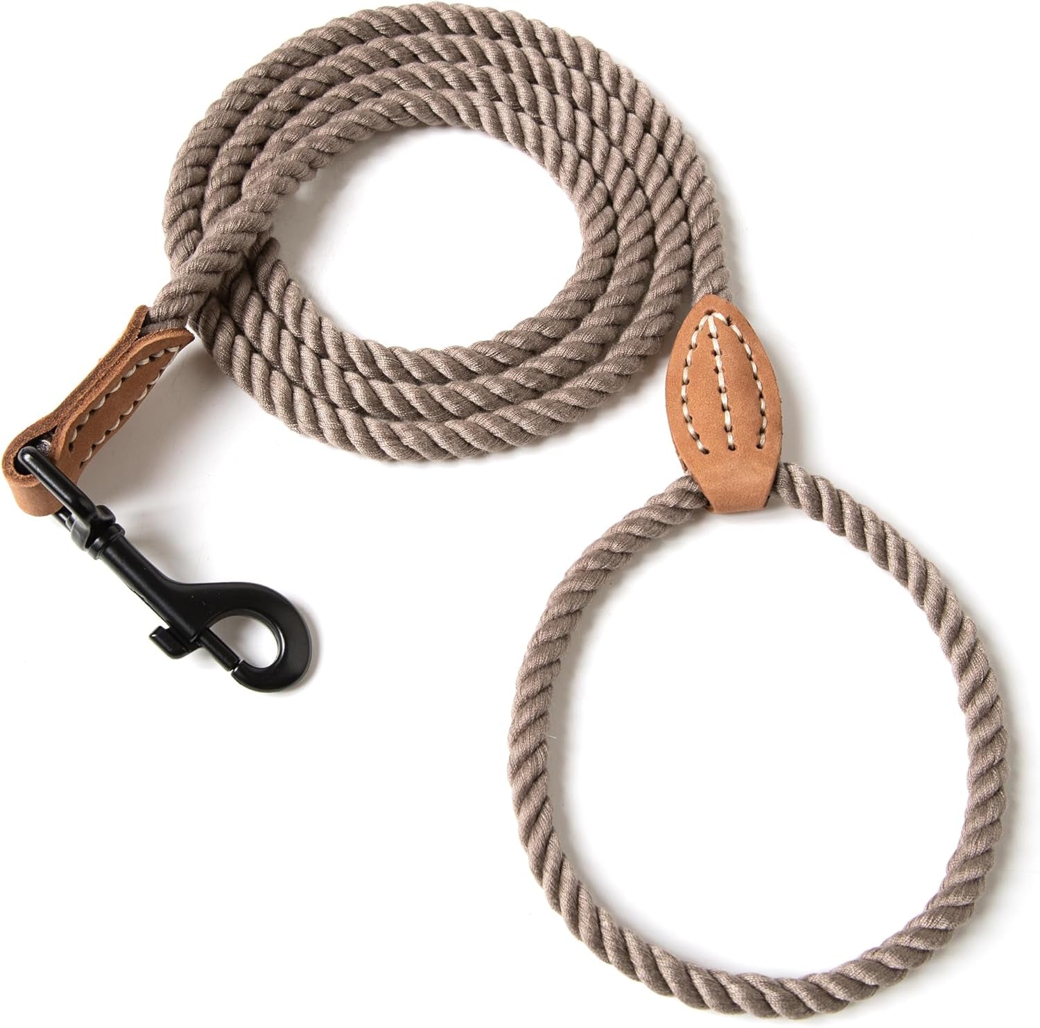 Dog Leash, Braided Cotton Rope Leashes with Leather Tailor Tip with Leather Tip - Heavy Duty Metal Clasp, 5FT, 1/2" Thick - Wedding, Walking Leash for Medium Large Dogs(Red)