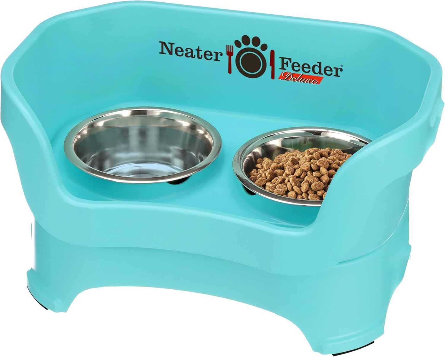 Neater Feeder Deluxe Mess-Proof Elevated Dog Bowls for Large Dogs (40+ Lbs), 2 Height Adjustable (14.5” & 17.5”) No-Spill Raised Dog Bowl Stand, Stainless Steel Food Bowl Set, Made in USA, Black