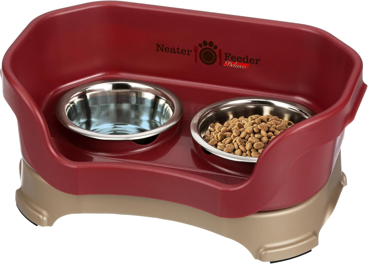 Neater Feeder Deluxe Mess-Proof Elevated Dog Bowls for Large Dogs (40+ Lbs), 2 Height Adjustable (14.5” & 17.5”) No-Spill Raised Dog Bowl Stand, Stainless Steel Food Bowl Set, Made in USA, Black