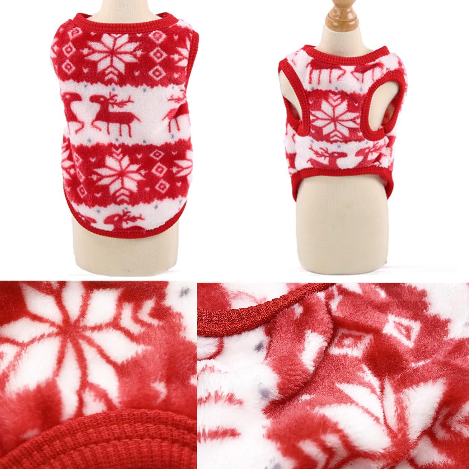 Small Dog Pet Cat Christmas Costume Sweater, Pet Supplies Costume Xmas Clothes Dog Jumpers Snowflake Elk Pattern Christmas Outfits for Dogs Puppy Kitten Cats (X-Small, Red Snowflake)