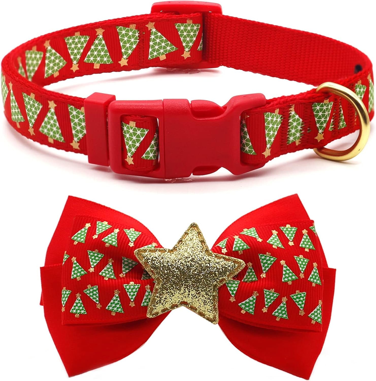 Christmas Dog Collar, Plaid Dog Collar and Cute Glitter Reindeer Antler with Bowtie, Soft & Comfy Xmas Dog Collars, for Large Dogs