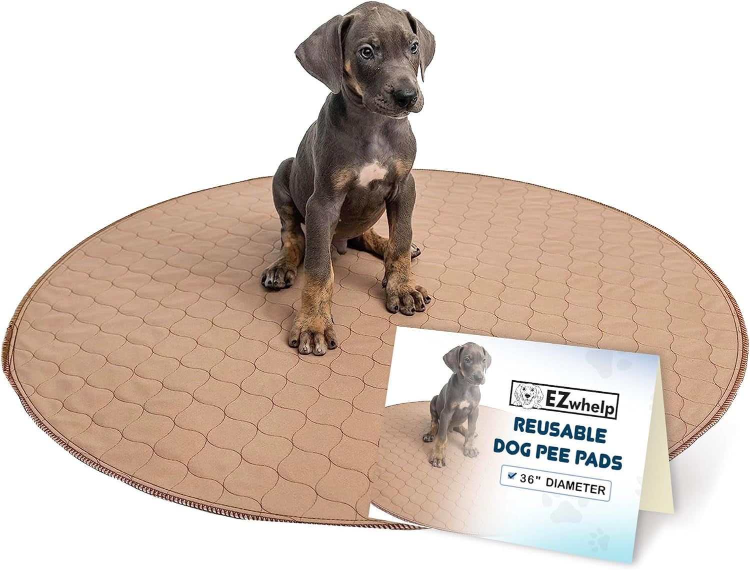 Reusable Dog Pee Pad, Washable Waterproof Mat for Dog Potty Training or Whelping Pad, Round, 48 Inch