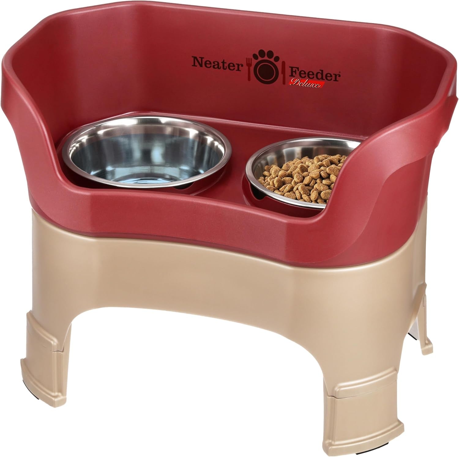 Neater Feeder Deluxe Mess-Proof Elevated Dog Bowls for Large Dogs (40+ Lbs), 2 Height Adjustable (14.5” & 17.5”) No-Spill Raised Dog Bowl Stand, Stainless Steel Food Bowl Set, Made in USA, Black