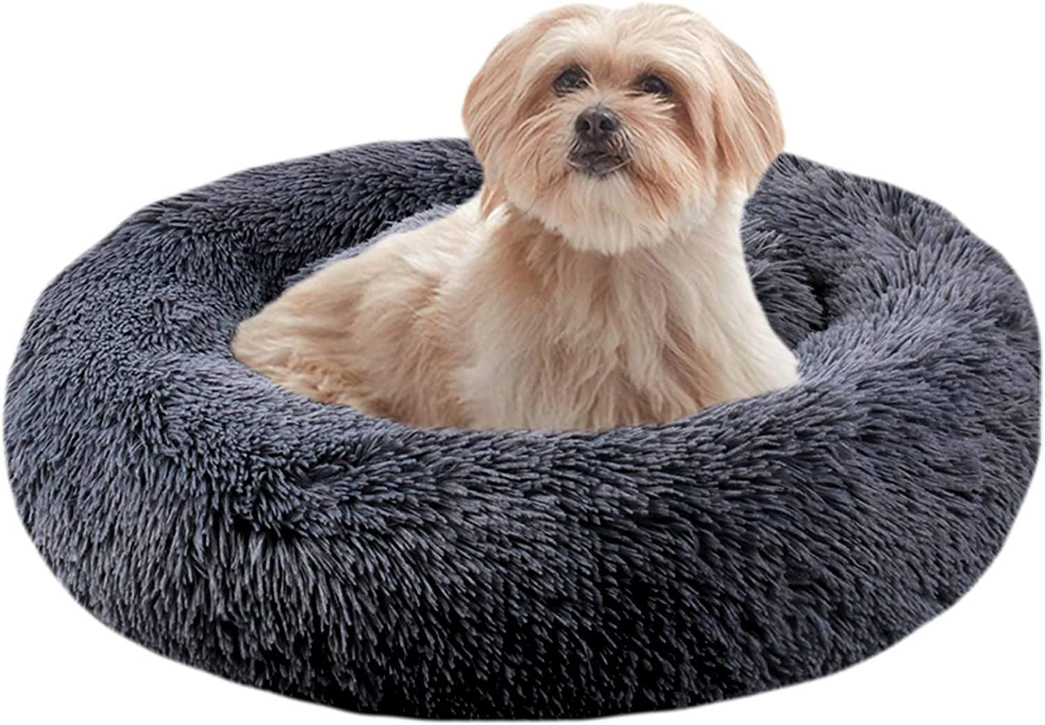 Dog Bed, Dog Beds for Medium Dogs Clearance, Puppy Bed, Calming Dog Bed, Pet Bed, Anti-Anxiety Donut Dog Cuddler Bed, Warming Soft Dog round Bed (28 Inch, Dark Grey)