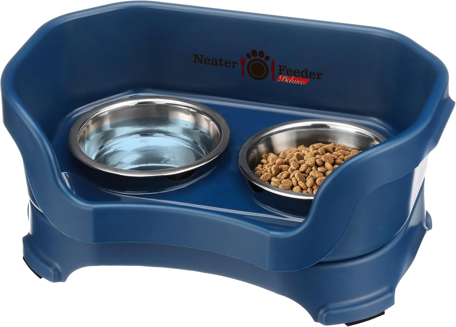 Neater Feeder Deluxe Mess-Proof Elevated Dog Bowls for Large Dogs (40+ Lbs), 2 Height Adjustable (14.5” & 17.5”) No-Spill Raised Dog Bowl Stand, Stainless Steel Food Bowl Set, Made in USA, Black