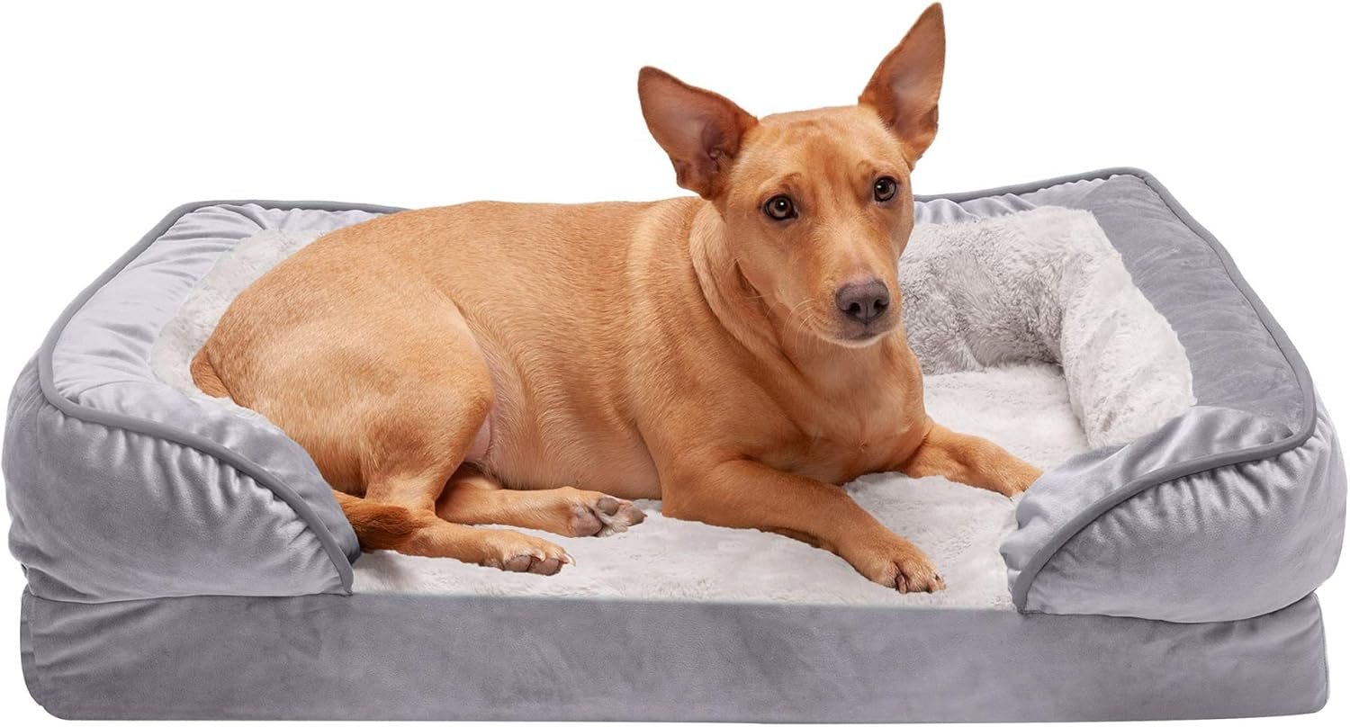 Soft, Orthopedic Foam Perfect Comfort Dog Bed with Washable & Removable Cover -Velvet Waves - Granite Gray, Dogs up to 55 Lbs - Large