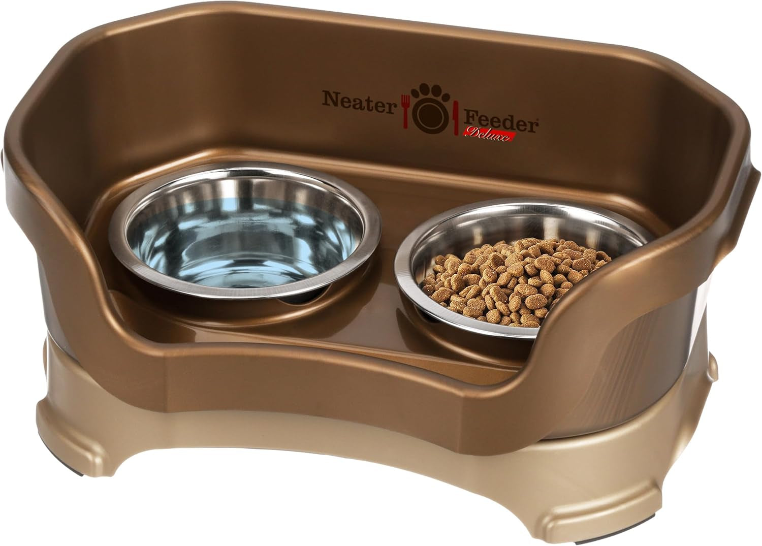 Neater Feeder Deluxe Mess-Proof Elevated Dog Bowls for Large Dogs (40+ Lbs), 2 Height Adjustable (14.5” & 17.5”) No-Spill Raised Dog Bowl Stand, Stainless Steel Food Bowl Set, Made in USA, Black