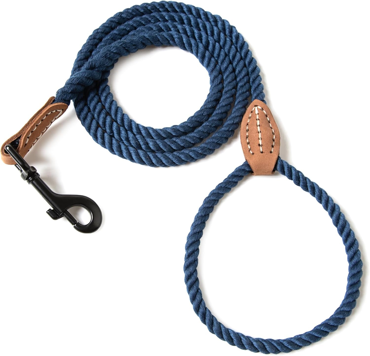Dog Leash, Braided Cotton Rope Leashes with Leather Tailor Tip with Leather Tip - Heavy Duty Metal Clasp, 5FT, 1/2" Thick - Wedding, Walking Leash for Medium Large Dogs(Red)
