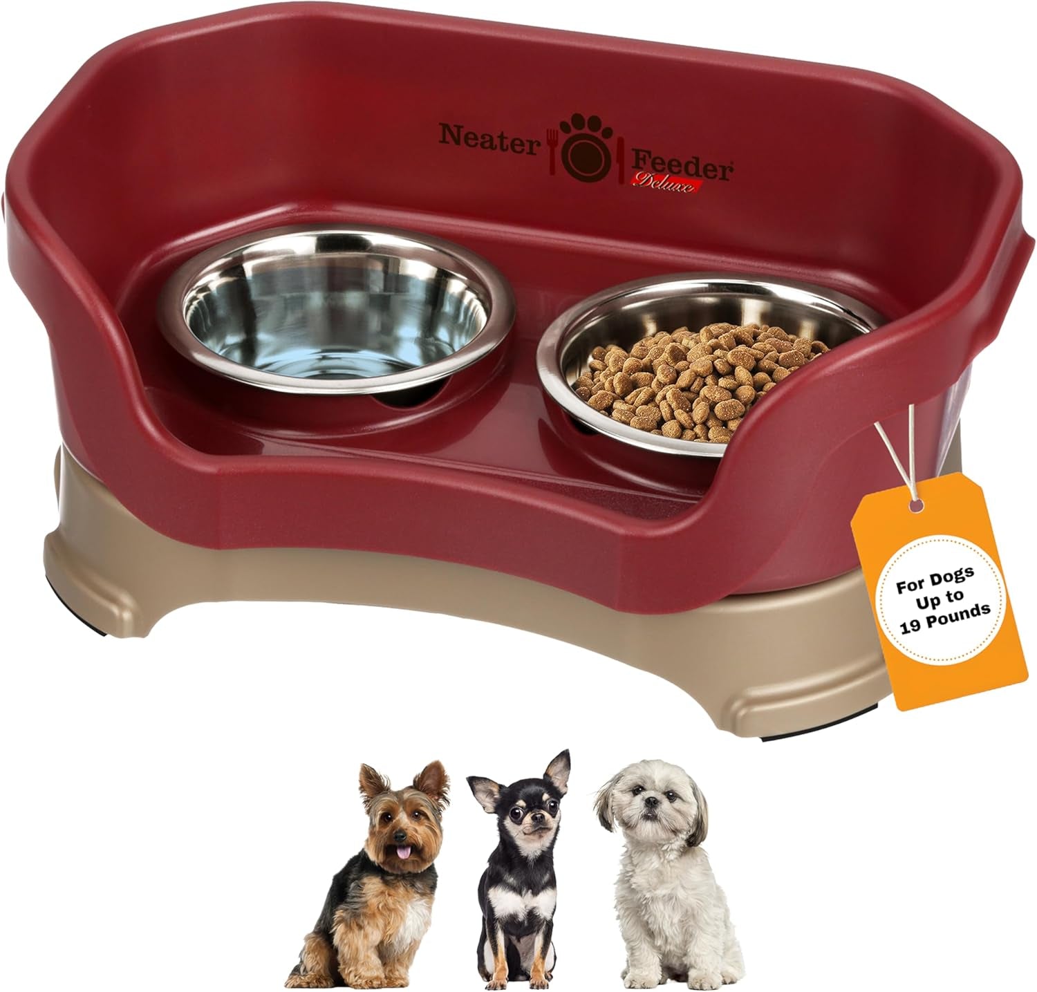 Neater Feeder Deluxe Mess-Proof Elevated Dog Bowls for Large Dogs (40+ Lbs), 2 Height Adjustable (14.5” & 17.5”) No-Spill Raised Dog Bowl Stand, Stainless Steel Food Bowl Set, Made in USA, Black