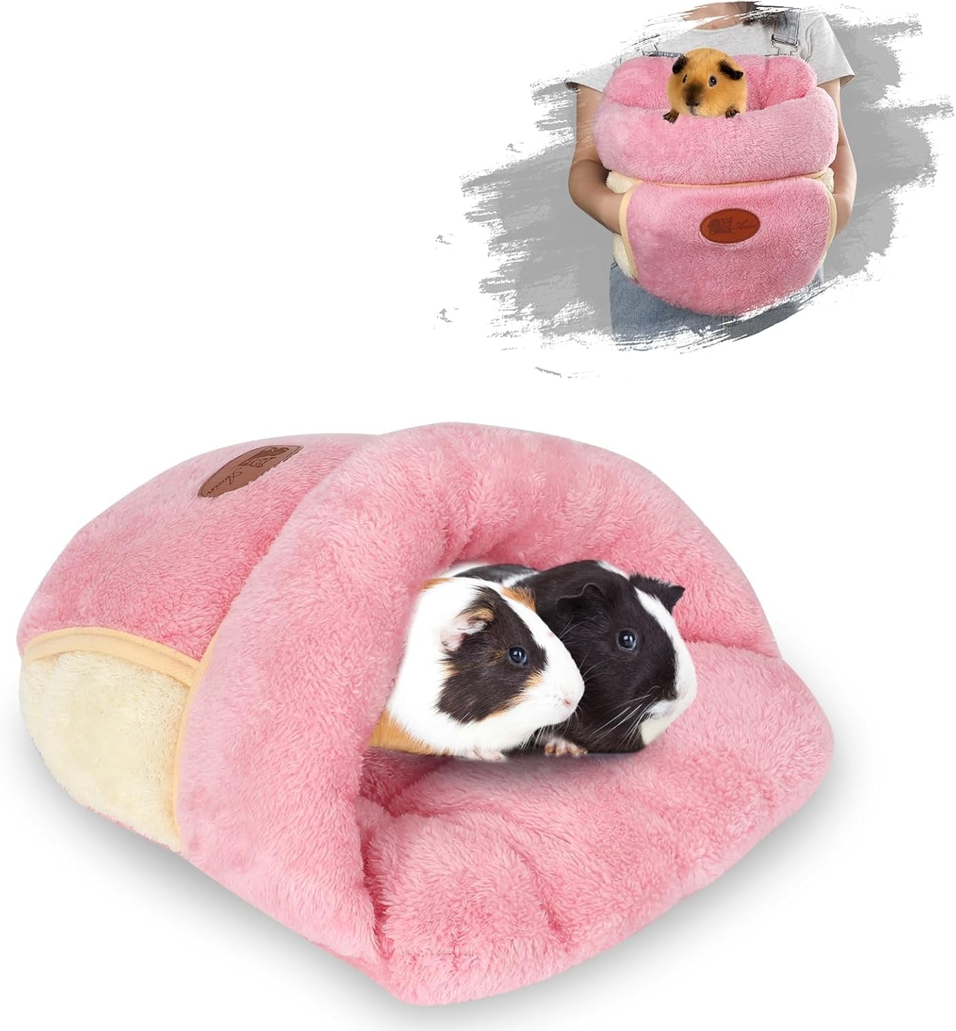 Guinea Pig Bed Cuddle Cave Warm Fleece Cozy House Bedding Sleeping Cushion Cage Nest for Small Animal Squirrel Chinchilla Hedgehog Cage Accessories Brown