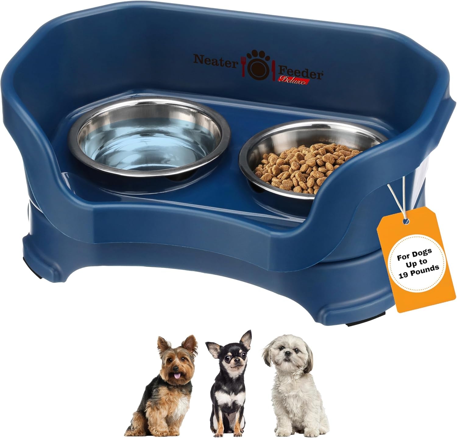 Neater Feeder Deluxe Mess-Proof Elevated Dog Bowls for Large Dogs (40+ Lbs), 2 Height Adjustable (14.5” & 17.5”) No-Spill Raised Dog Bowl Stand, Stainless Steel Food Bowl Set, Made in USA, Black