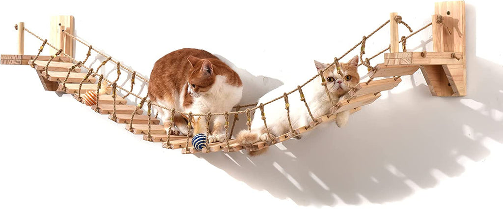 Cat Wall Shelves Cat Bridge with 2 Fixed Brackets & Cat Toys, Wood Cat Beds & Furniture Cat Perch Floating Hammock Cat Cloud Shelf Board Cat Condo Tree Cat Climber