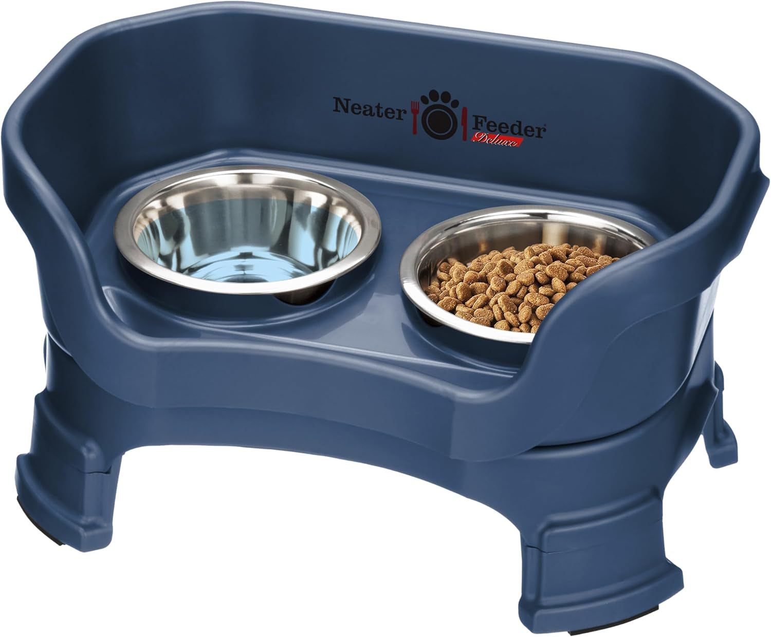 Neater Feeder Deluxe Mess-Proof Elevated Dog Bowls for Large Dogs (40+ Lbs), 2 Height Adjustable (14.5” & 17.5”) No-Spill Raised Dog Bowl Stand, Stainless Steel Food Bowl Set, Made in USA, Black