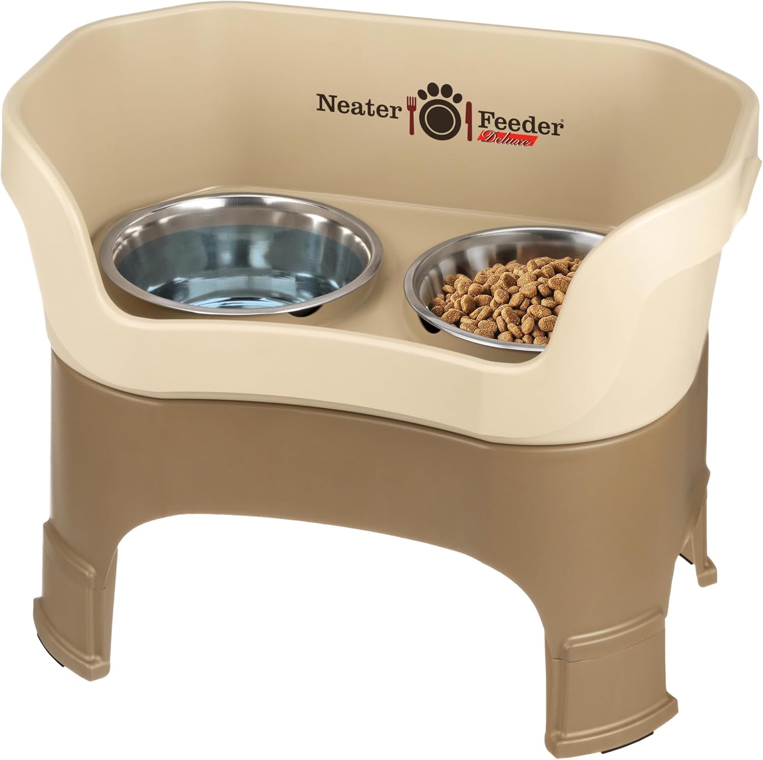 Neater Feeder Deluxe Mess-Proof Elevated Dog Bowls for Large Dogs (40+ Lbs), 2 Height Adjustable (14.5” & 17.5”) No-Spill Raised Dog Bowl Stand, Stainless Steel Food Bowl Set, Made in USA, Black