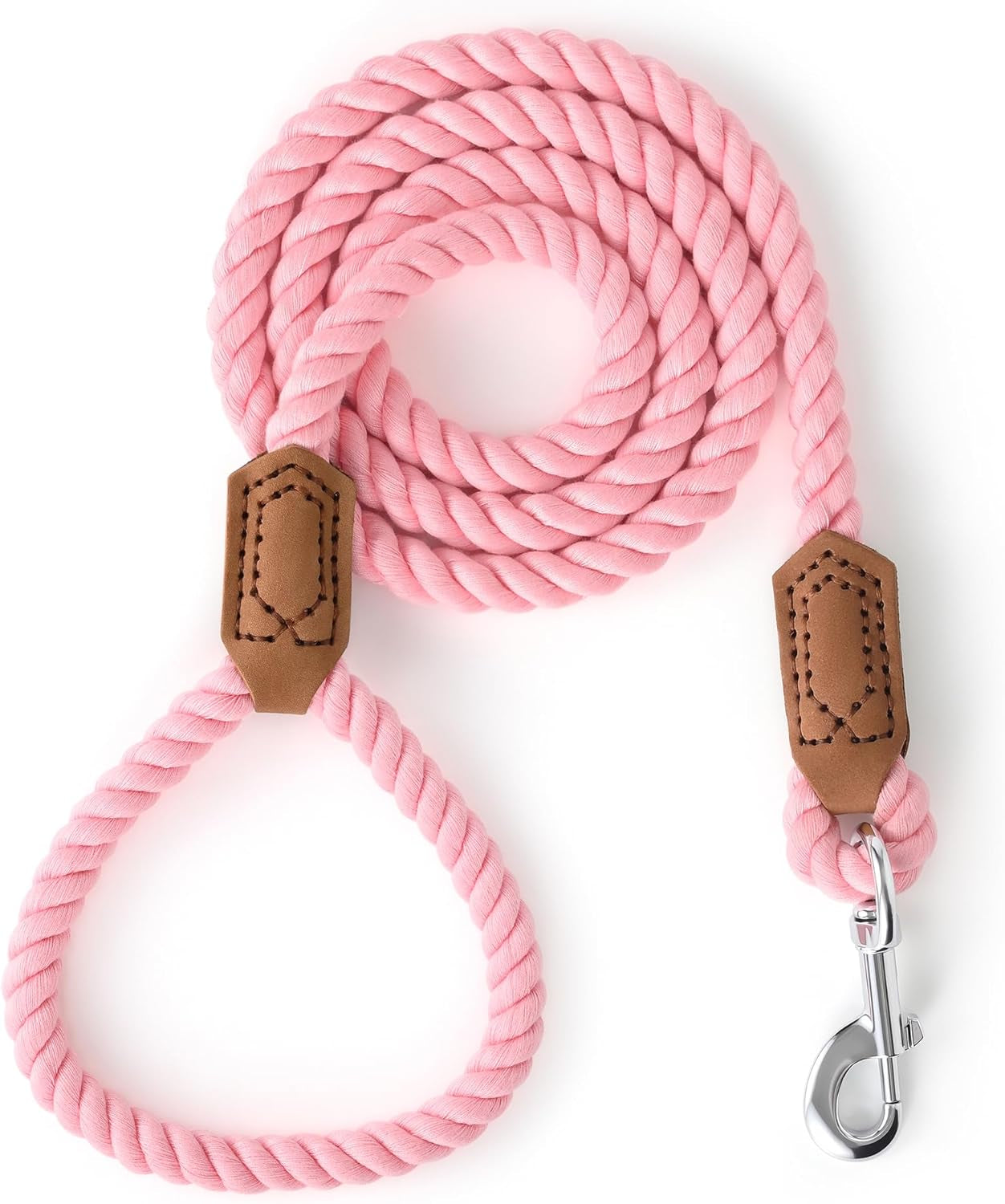 Dog Leash, Braided Cotton Rope Leashes with Leather Tailor Tip with Leather Tip - Heavy Duty Metal Clasp, 5FT, 1/2" Thick - Wedding, Walking Leash for Medium Large Dogs(Red)