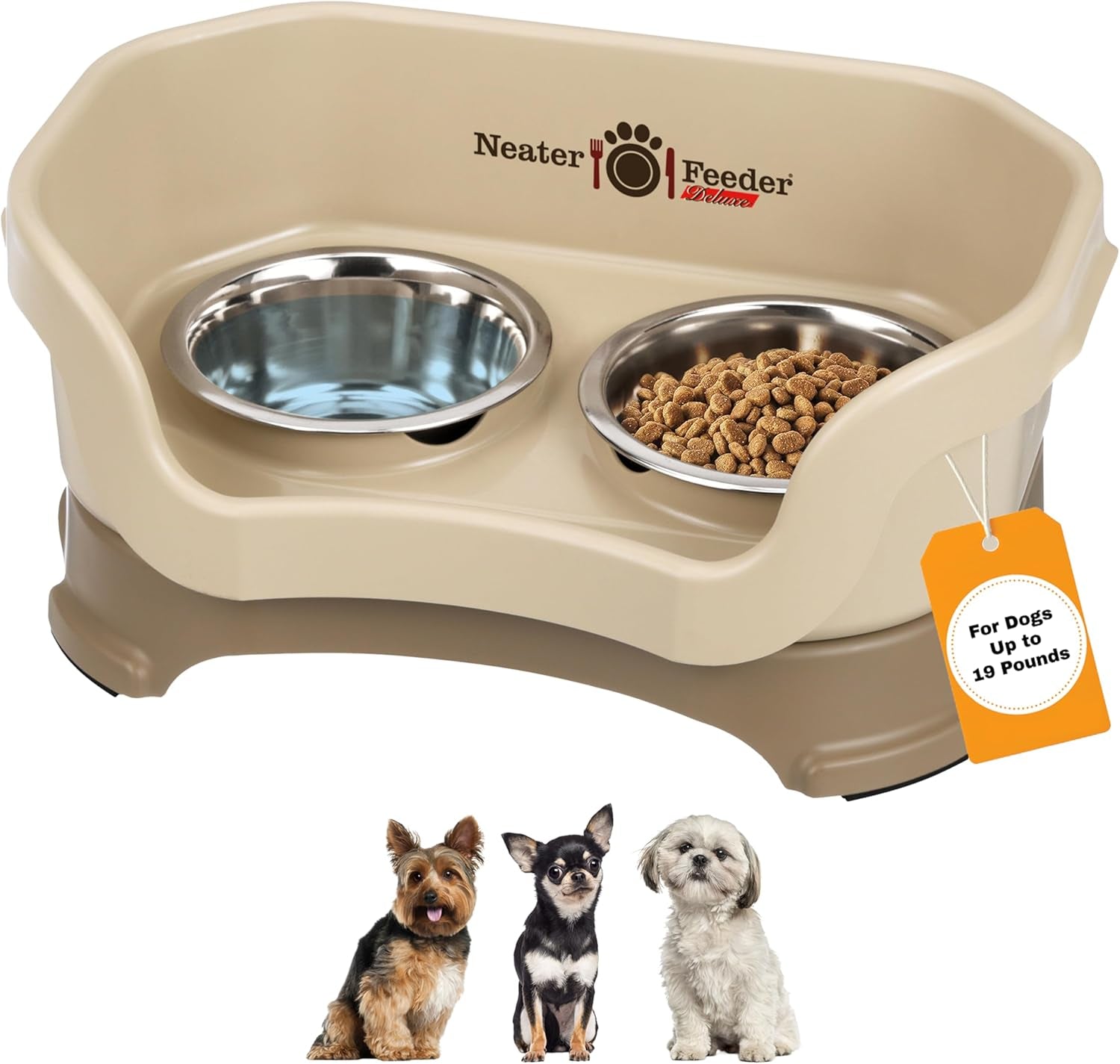 Neater Feeder Deluxe Mess-Proof Elevated Dog Bowls for Large Dogs (40+ Lbs), 2 Height Adjustable (14.5” & 17.5”) No-Spill Raised Dog Bowl Stand, Stainless Steel Food Bowl Set, Made in USA, Black