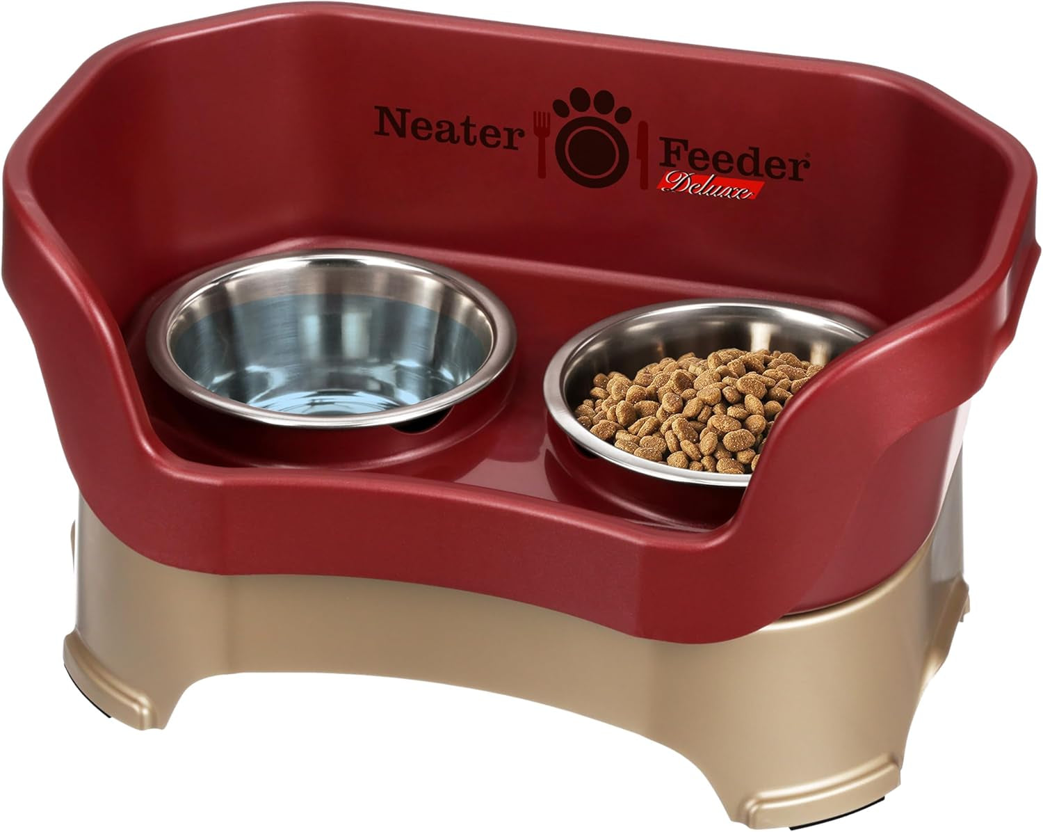 Neater Feeder Deluxe Mess-Proof Elevated Dog Bowls for Large Dogs (40+ Lbs), 2 Height Adjustable (14.5” & 17.5”) No-Spill Raised Dog Bowl Stand, Stainless Steel Food Bowl Set, Made in USA, Black