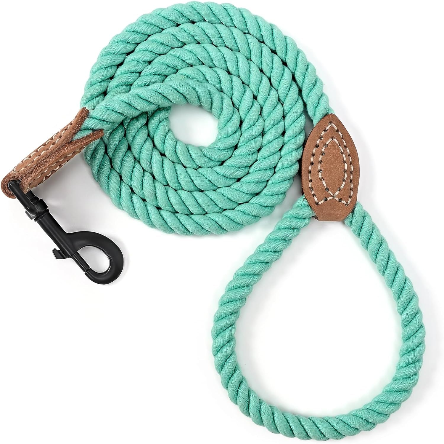 Dog Leash, Braided Cotton Rope Leashes with Leather Tailor Tip with Leather Tip - Heavy Duty Metal Clasp, 5FT, 1/2" Thick - Wedding, Walking Leash for Medium Large Dogs(Red)