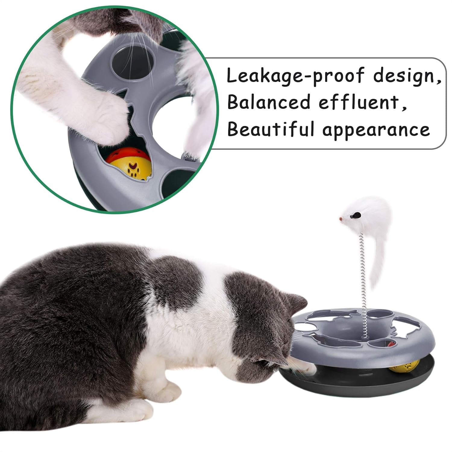 Interactive Kitten Toys Roller Track with Catnip Spring Pet Toy with Exercise Balls Teaser Mouse for Indoor Cats (Soft Grey)