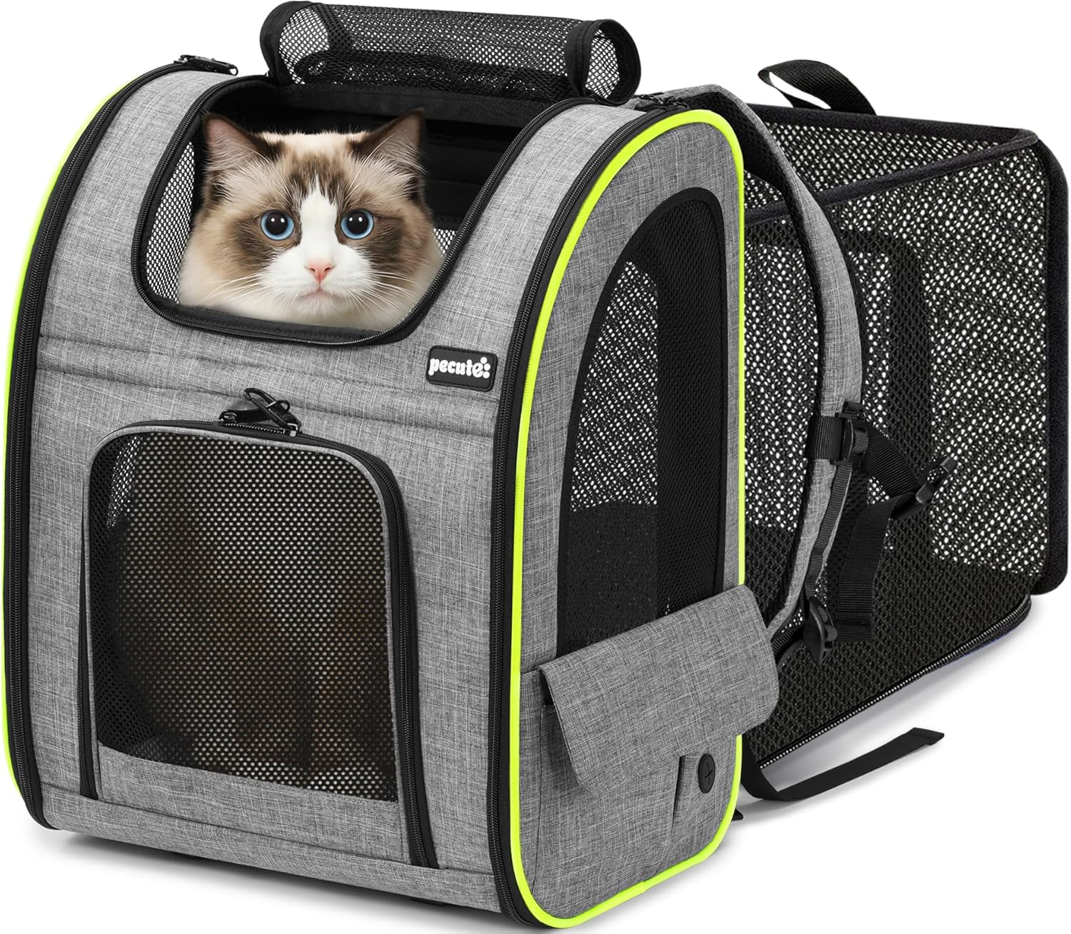Cat Backpack Carrier Expandable, Pet Backpack for Cats & Small Dogs up to 11Lbs, with 4-Side Breathable Mesh, Multi-Entry & Lockable Zippers for Travel, Hiking, Camping - Hands Free, Blue