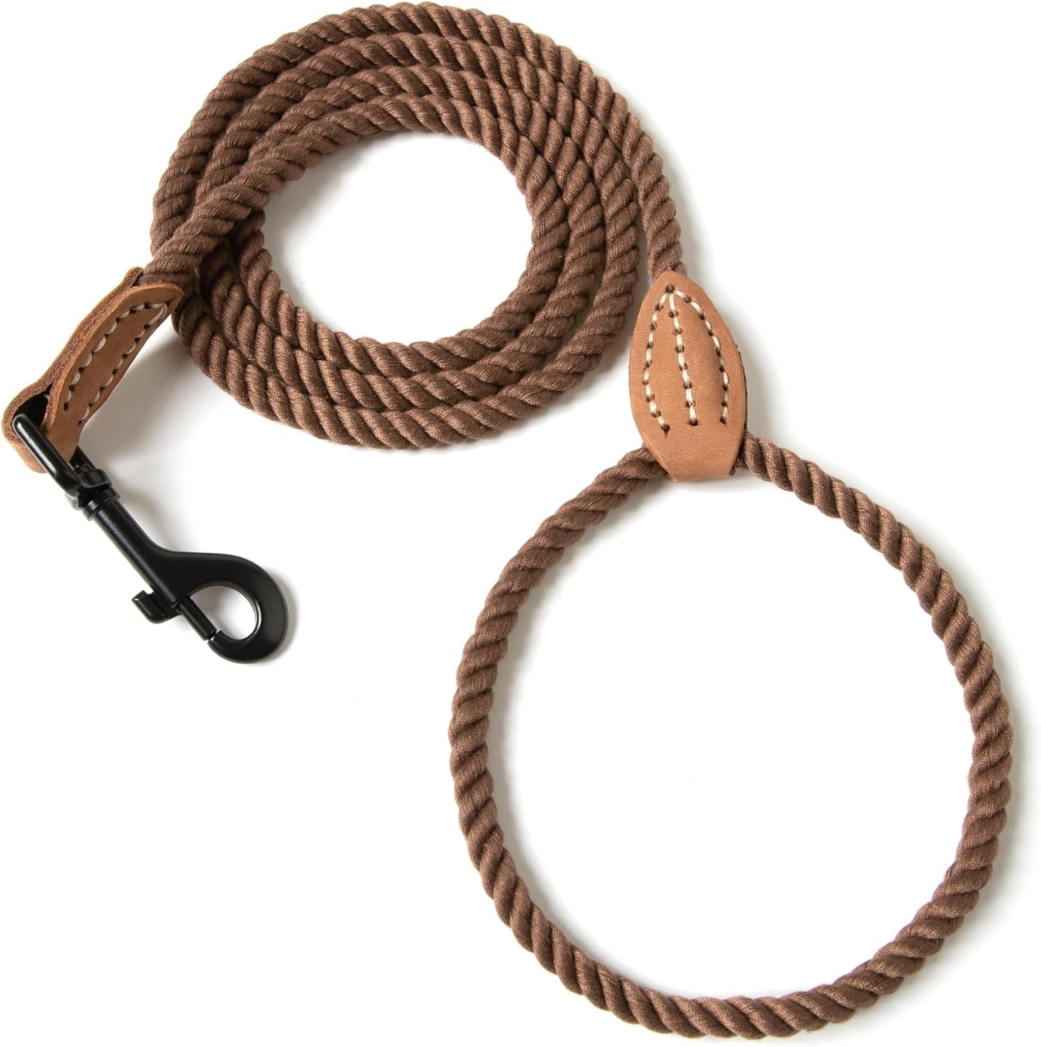 Dog Leash, Braided Cotton Rope Leashes with Leather Tailor Tip with Leather Tip - Heavy Duty Metal Clasp, 5FT, 1/2" Thick - Wedding, Walking Leash for Medium Large Dogs(Red)