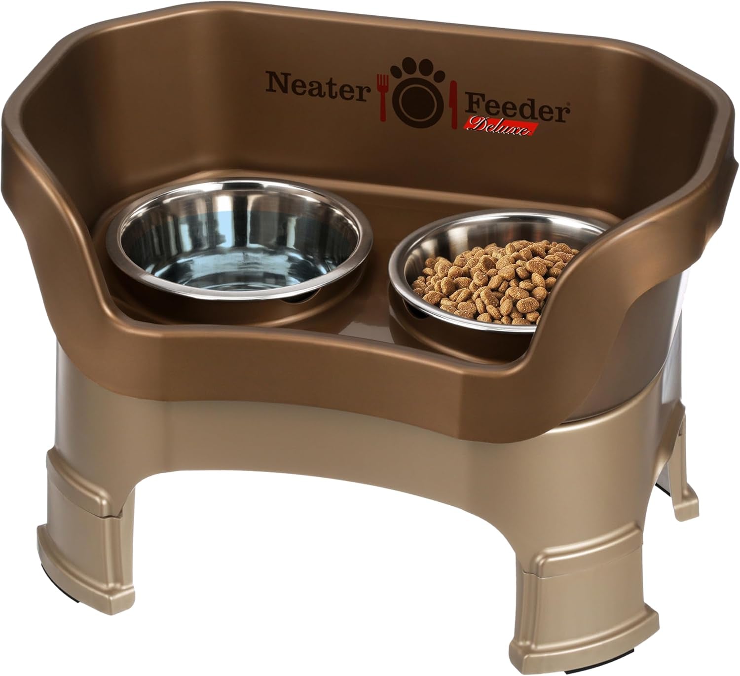 Neater Feeder Deluxe Mess-Proof Elevated Dog Bowls for Large Dogs (40+ Lbs), 2 Height Adjustable (14.5” & 17.5”) No-Spill Raised Dog Bowl Stand, Stainless Steel Food Bowl Set, Made in USA, Black