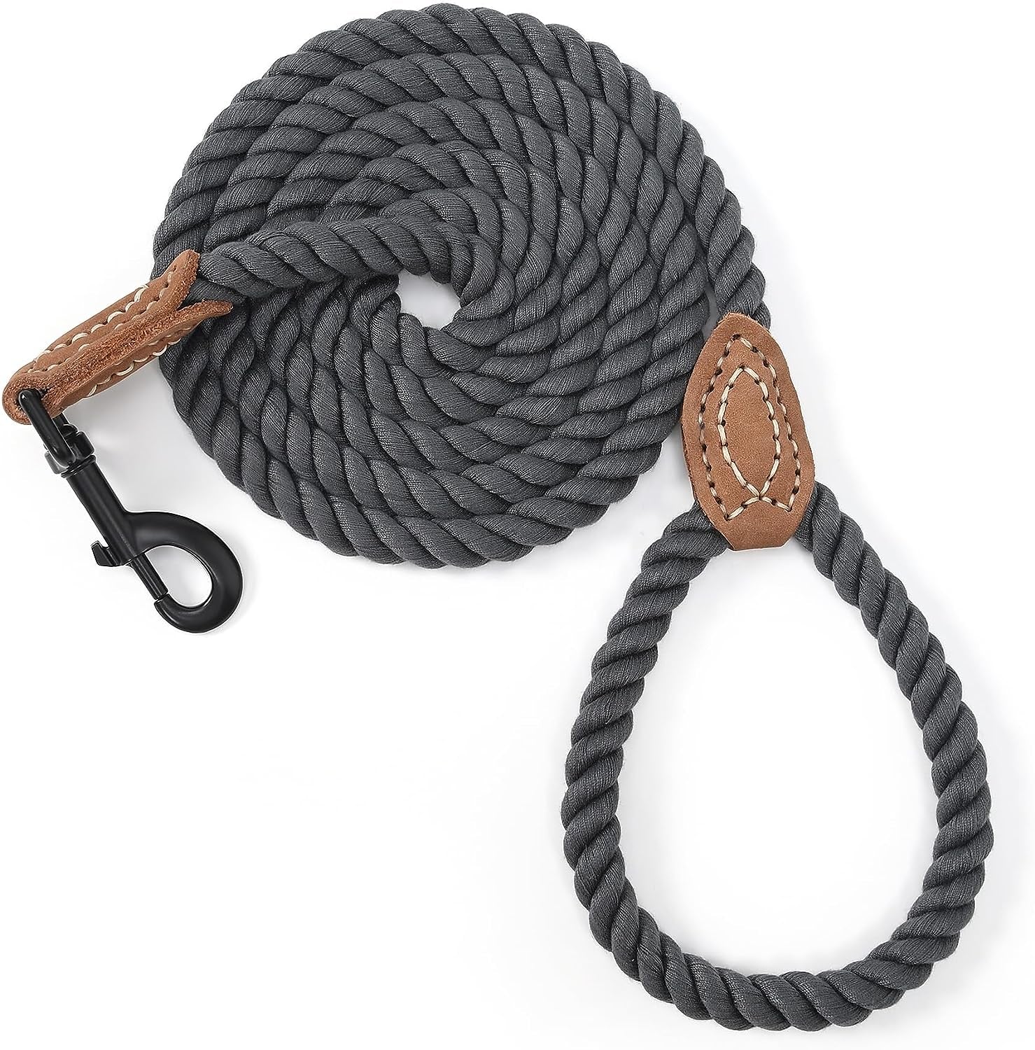 Dog Leash, Braided Cotton Rope Leashes with Leather Tailor Tip with Leather Tip - Heavy Duty Metal Clasp, 5FT, 1/2" Thick - Wedding, Walking Leash for Medium Large Dogs(Red)
