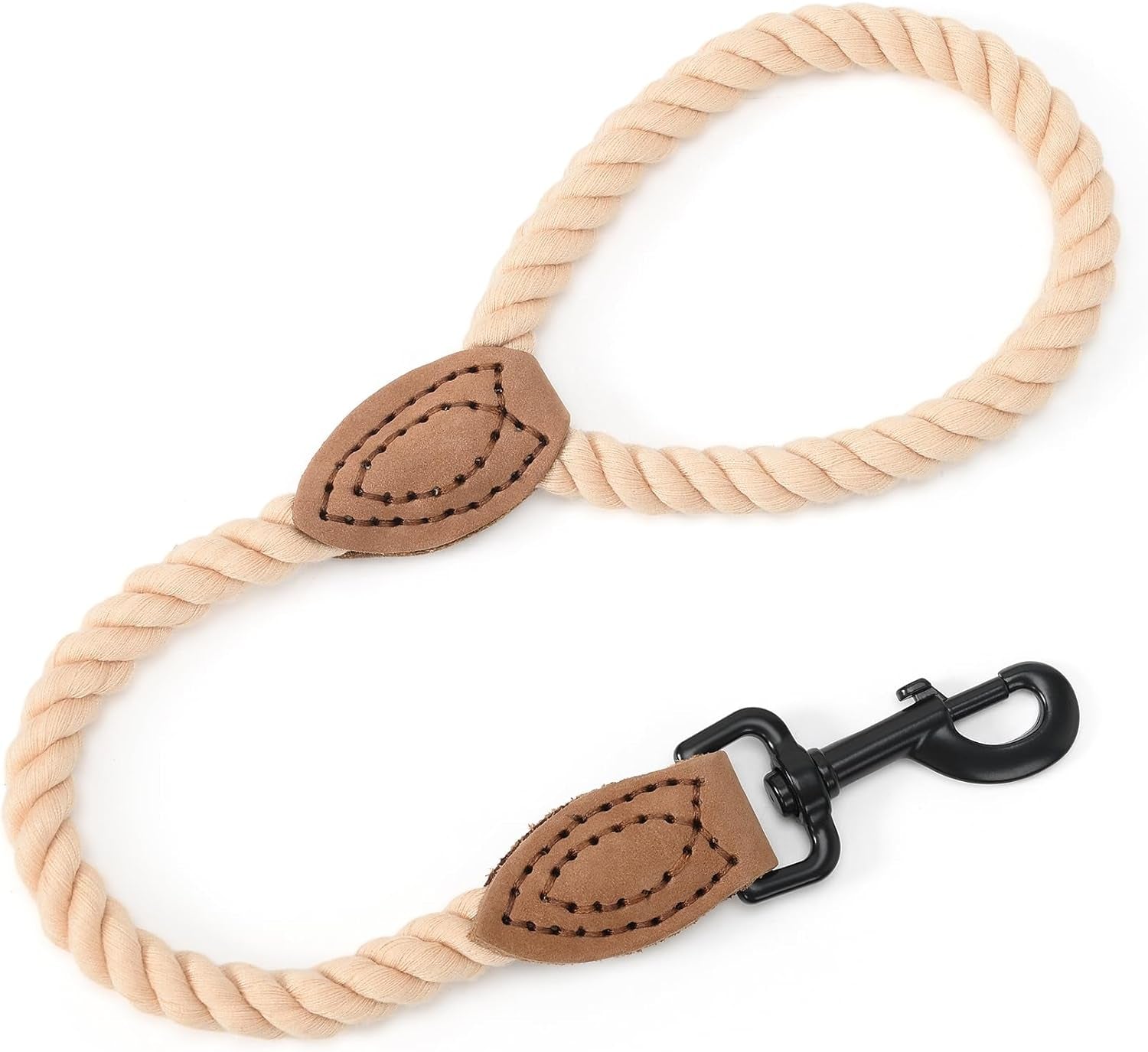 Dog Leash, Braided Cotton Rope Leashes with Leather Tailor Tip with Leather Tip - Heavy Duty Metal Clasp, 5FT, 1/2" Thick - Wedding, Walking Leash for Medium Large Dogs(Red)