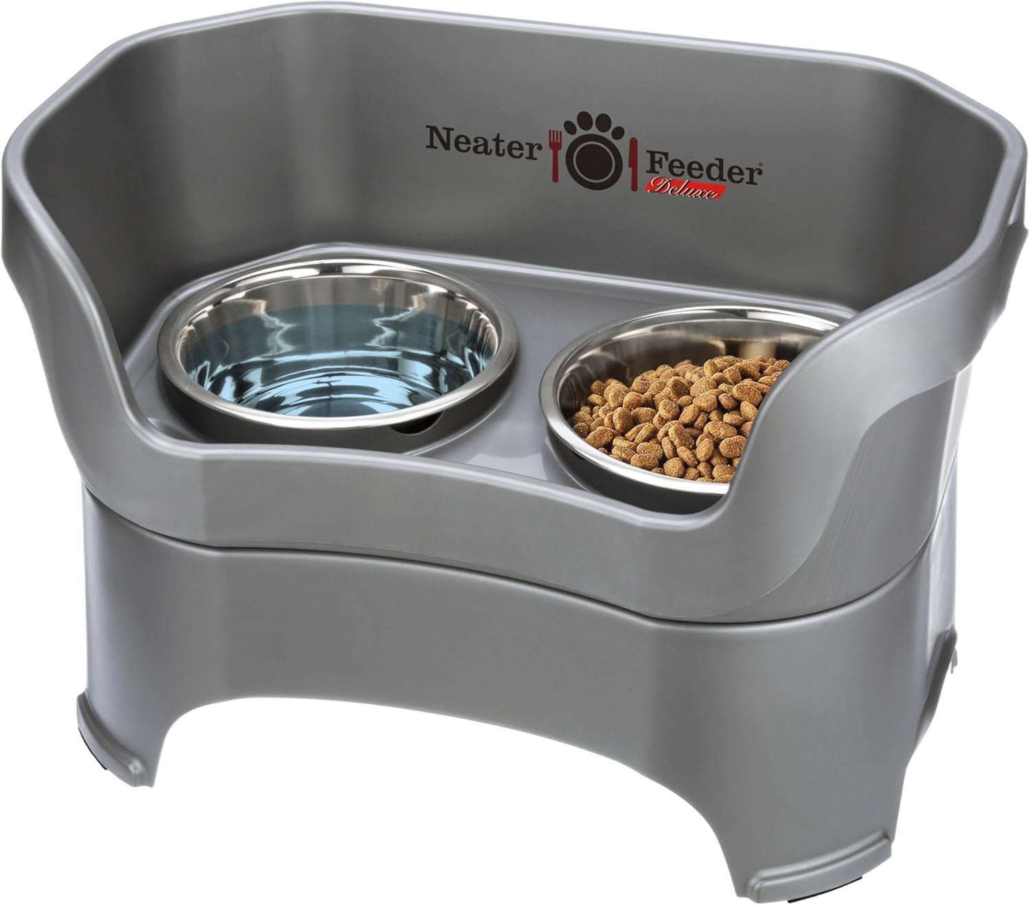 Neater Feeder Deluxe Mess-Proof Elevated Dog Bowls for Large Dogs (40+ Lbs), 2 Height Adjustable (14.5” & 17.5”) No-Spill Raised Dog Bowl Stand, Stainless Steel Food Bowl Set, Made in USA, Black