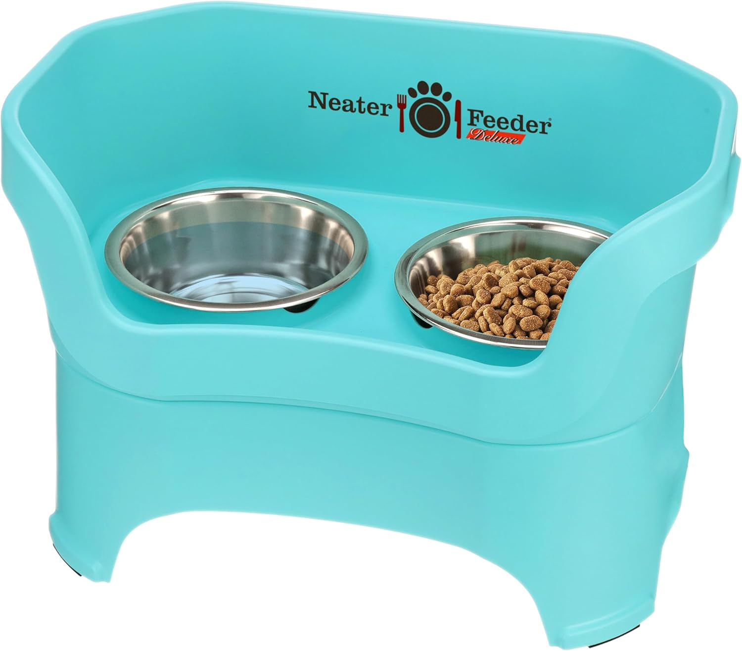 Neater Feeder Deluxe Mess-Proof Elevated Dog Bowls for Large Dogs (40+ Lbs), 2 Height Adjustable (14.5” & 17.5”) No-Spill Raised Dog Bowl Stand, Stainless Steel Food Bowl Set, Made in USA, Black