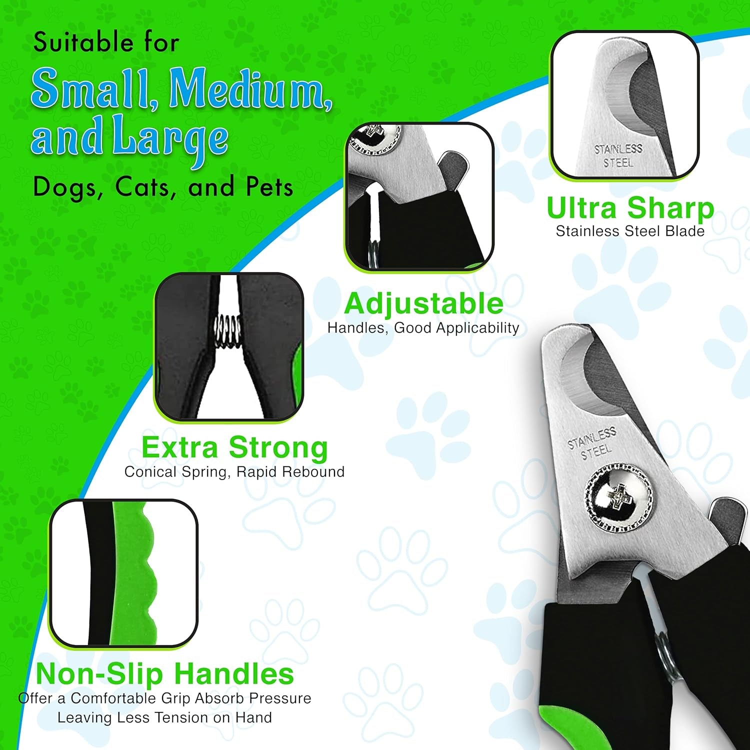 Superfunstuffs Dog Nail Clippers - Dog and Cat Pet Nail Trimmers with Nail File | Grooming Tool for Pets with Lick Mat - Professional Nail Clippers for Small Medium Large Breeds, Green