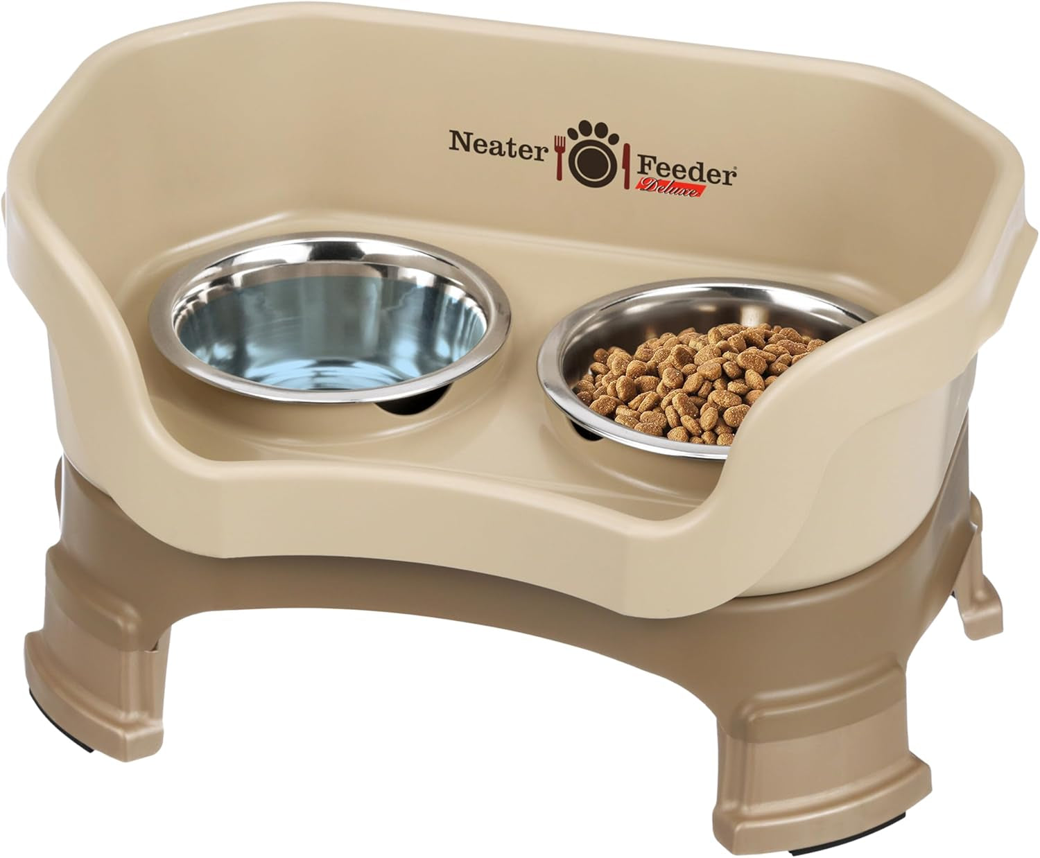 Neater Feeder Deluxe Mess-Proof Elevated Dog Bowls for Large Dogs (40+ Lbs), 2 Height Adjustable (14.5” & 17.5”) No-Spill Raised Dog Bowl Stand, Stainless Steel Food Bowl Set, Made in USA, Black