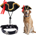 2 Pieces Pet Pirate Hat with Skull Studded Pet Leather Collar Pirate Cosplay Costume Accessories Photo Props for Cat Dog Puppy Halloween Dressing up (B)