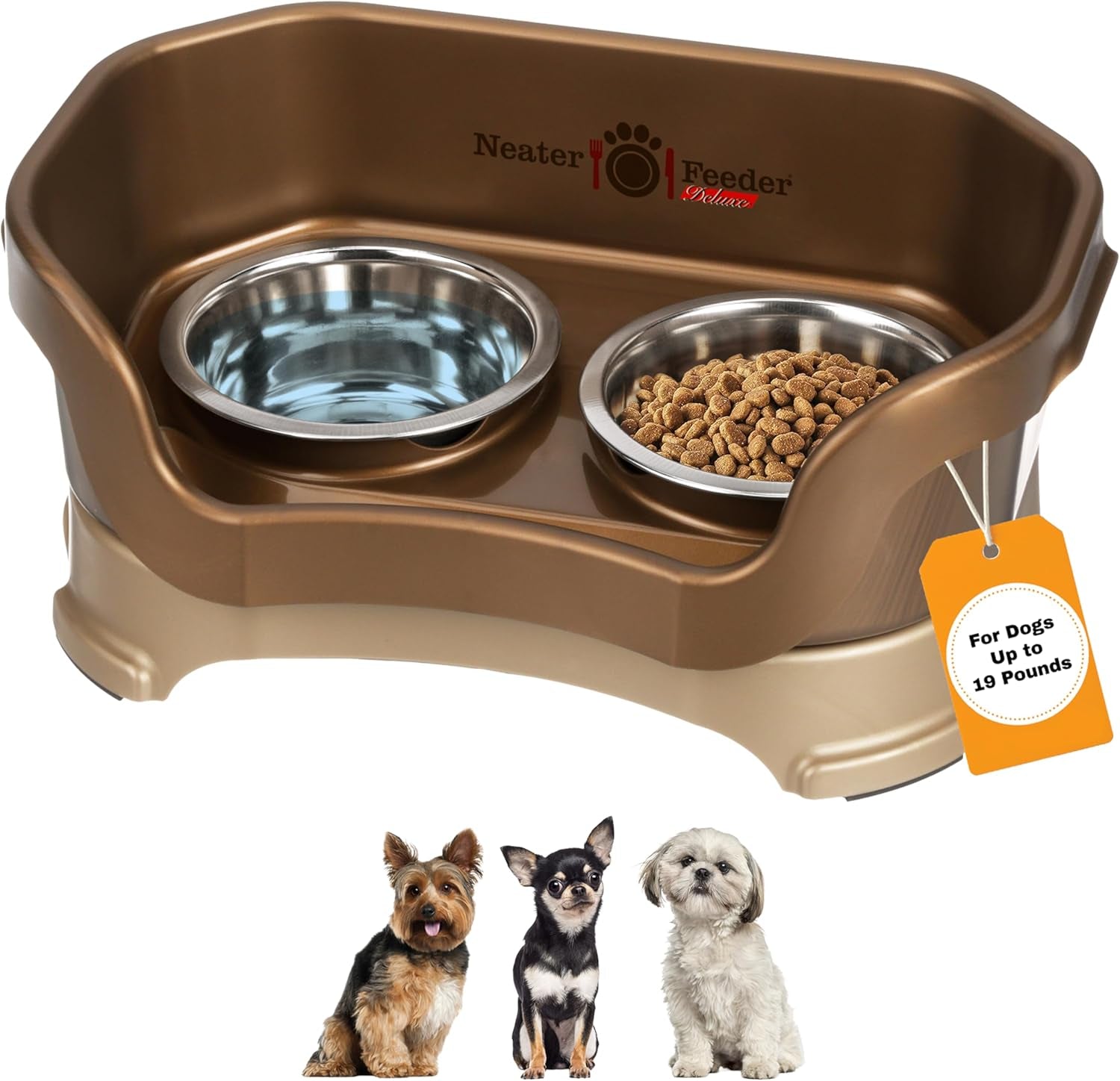 Neater Feeder Deluxe Mess-Proof Elevated Dog Bowls for Large Dogs (40+ Lbs), 2 Height Adjustable (14.5” & 17.5”) No-Spill Raised Dog Bowl Stand, Stainless Steel Food Bowl Set, Made in USA, Black