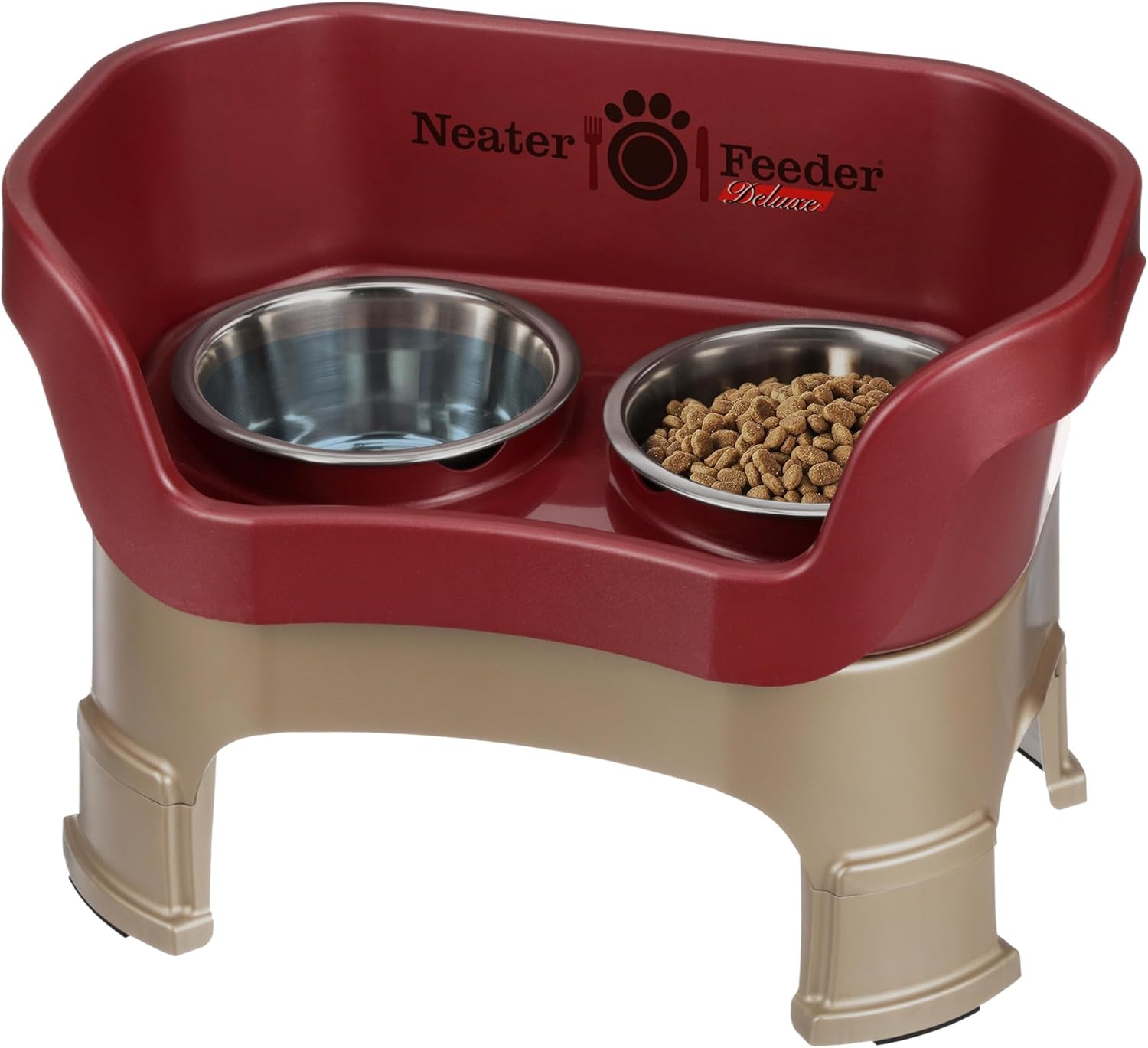 Neater Feeder Deluxe Mess-Proof Elevated Dog Bowls for Large Dogs (40+ Lbs), 2 Height Adjustable (14.5” & 17.5”) No-Spill Raised Dog Bowl Stand, Stainless Steel Food Bowl Set, Made in USA, Black