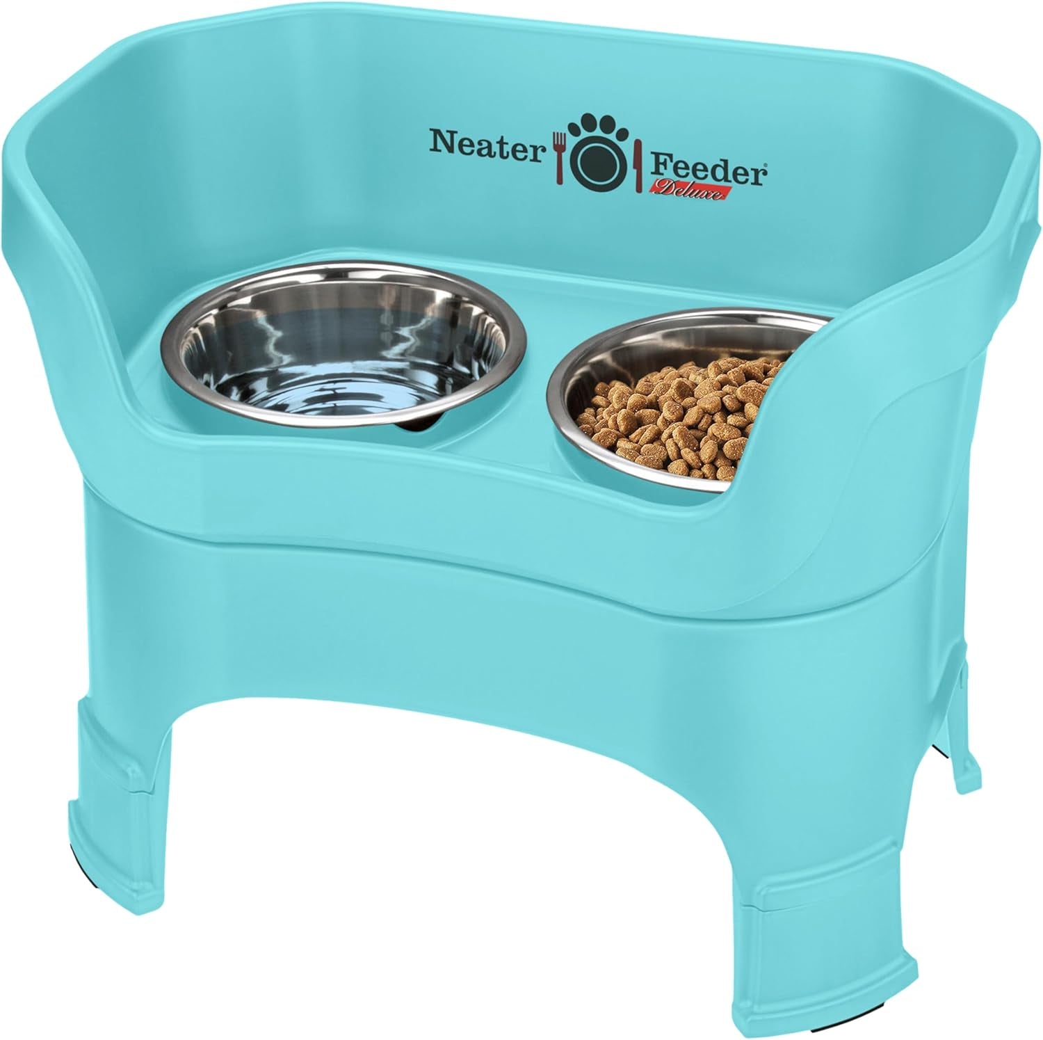 Neater Feeder Deluxe Mess-Proof Elevated Dog Bowls for Large Dogs (40+ Lbs), 2 Height Adjustable (14.5” & 17.5”) No-Spill Raised Dog Bowl Stand, Stainless Steel Food Bowl Set, Made in USA, Black