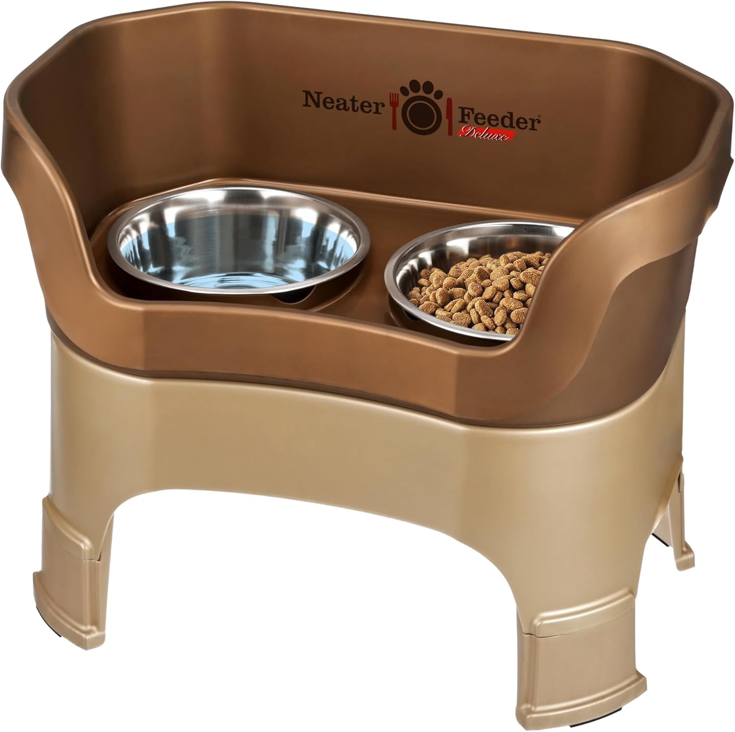 Neater Feeder Deluxe Mess-Proof Elevated Dog Bowls for Large Dogs (40+ Lbs), 2 Height Adjustable (14.5” & 17.5”) No-Spill Raised Dog Bowl Stand, Stainless Steel Food Bowl Set, Made in USA, Black