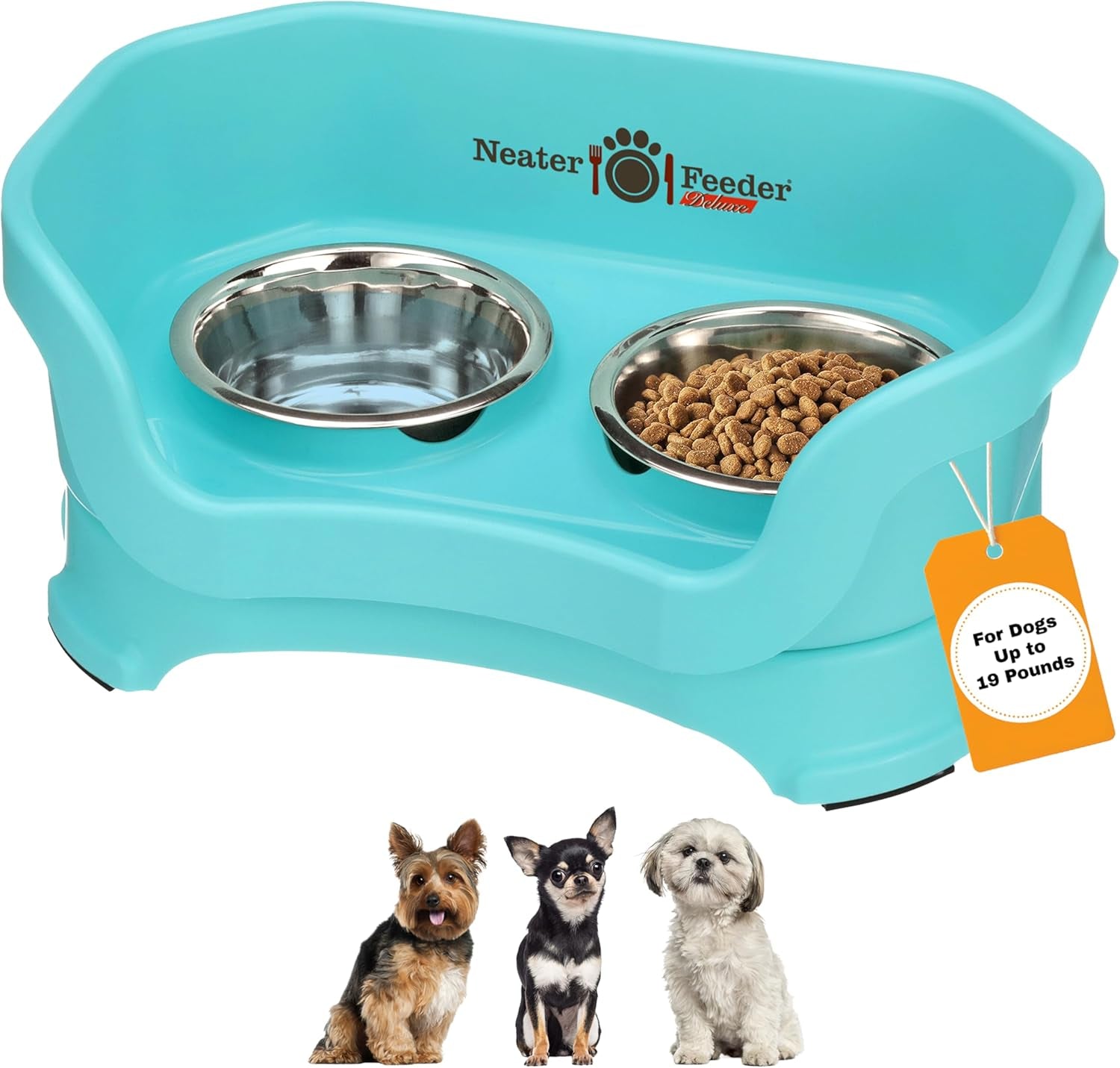 Neater Feeder Deluxe Mess-Proof Elevated Dog Bowls for Large Dogs (40+ Lbs), 2 Height Adjustable (14.5” & 17.5”) No-Spill Raised Dog Bowl Stand, Stainless Steel Food Bowl Set, Made in USA, Black