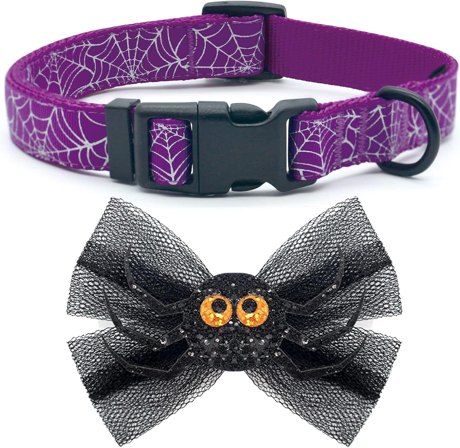 Christmas Dog Collar, Plaid Dog Collar and Cute Glitter Reindeer Antler with Bowtie, Soft & Comfy Xmas Dog Collars, for Large Dogs