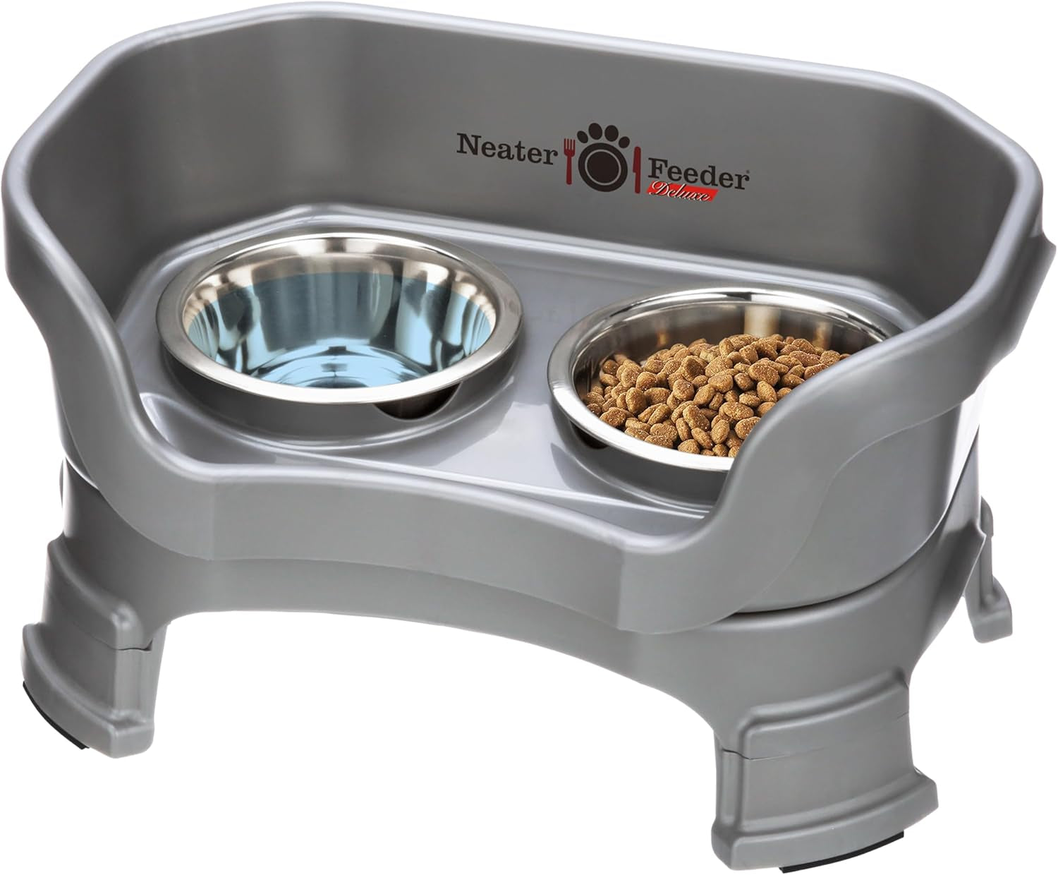 Neater Feeder Deluxe Mess-Proof Elevated Dog Bowls for Large Dogs (40+ Lbs), 2 Height Adjustable (14.5” & 17.5”) No-Spill Raised Dog Bowl Stand, Stainless Steel Food Bowl Set, Made in USA, Black