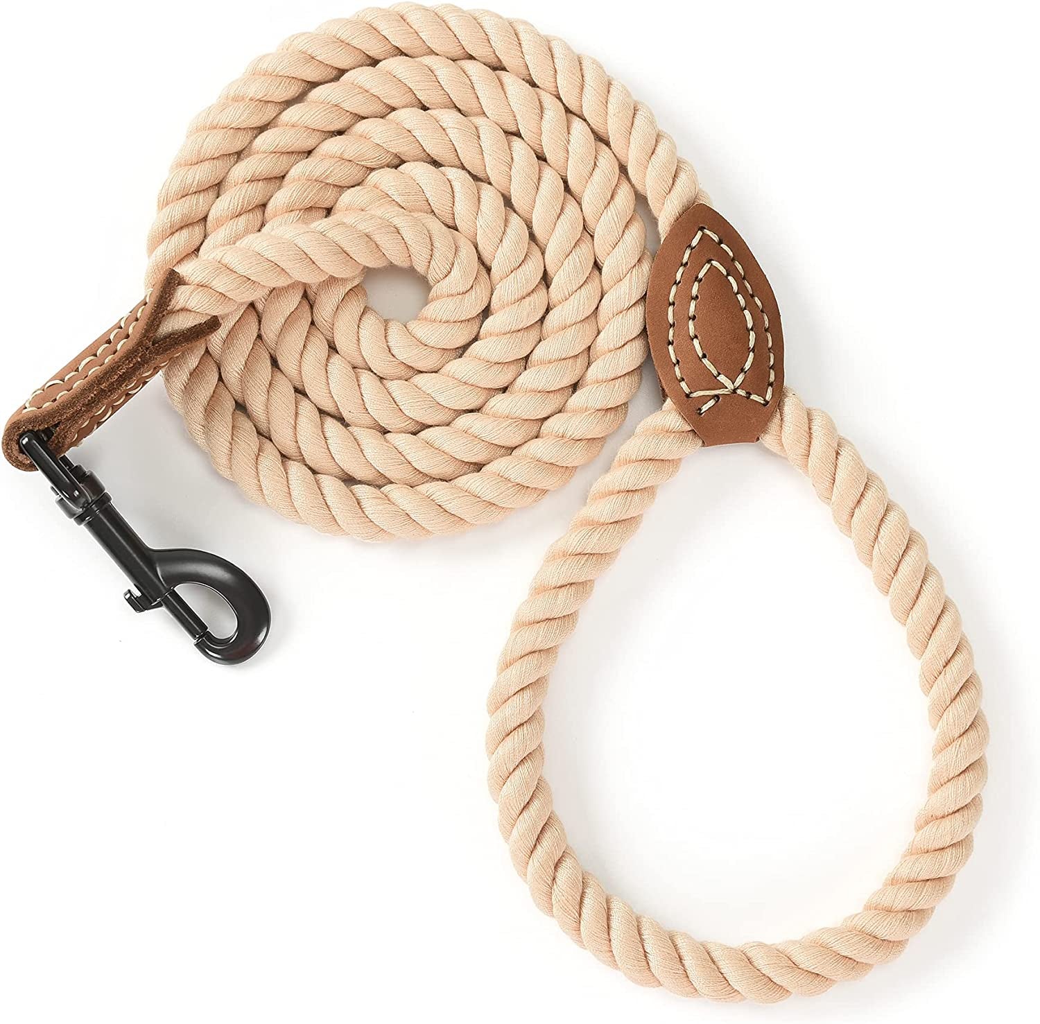 Dog Leash, Braided Cotton Rope Leashes with Leather Tailor Tip with Leather Tip - Heavy Duty Metal Clasp, 5FT, 1/2" Thick - Wedding, Walking Leash for Medium Large Dogs(Red)
