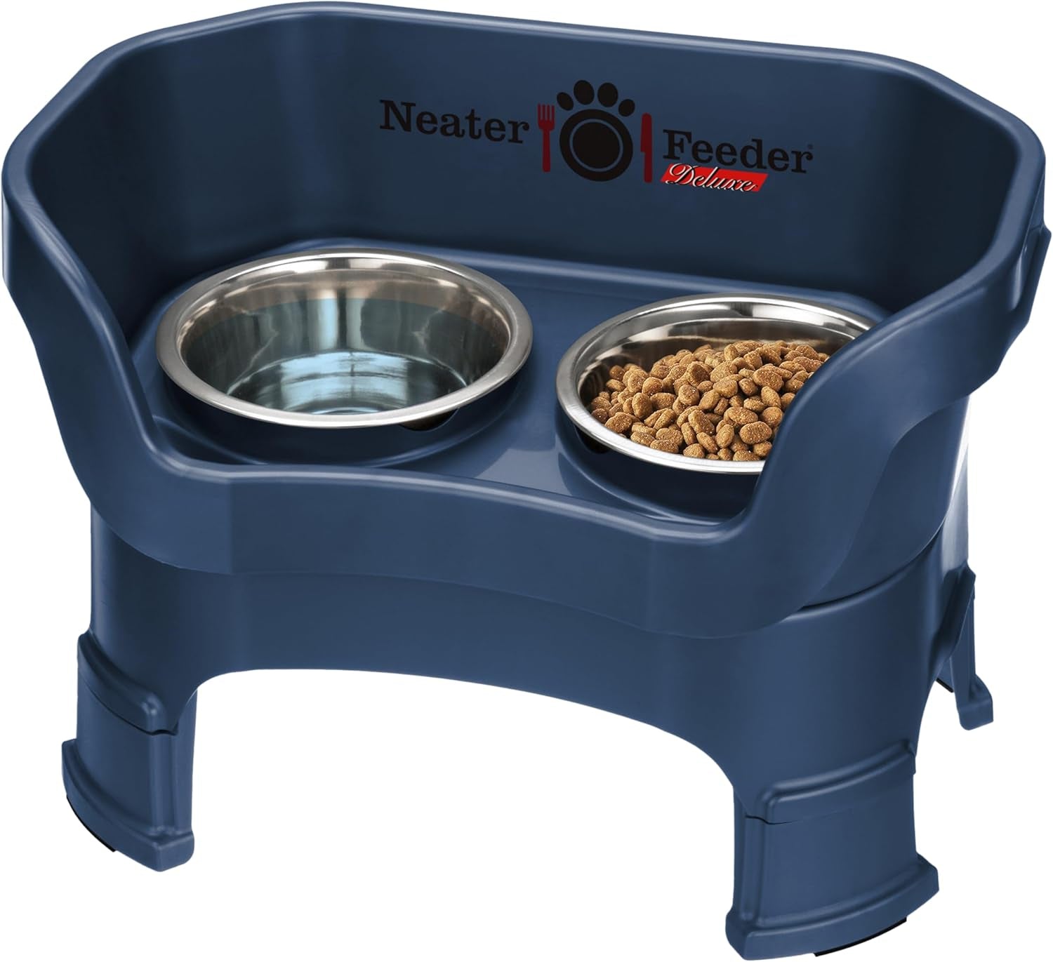 Neater Feeder Deluxe Mess-Proof Elevated Dog Bowls for Large Dogs (40+ Lbs), 2 Height Adjustable (14.5” & 17.5”) No-Spill Raised Dog Bowl Stand, Stainless Steel Food Bowl Set, Made in USA, Black