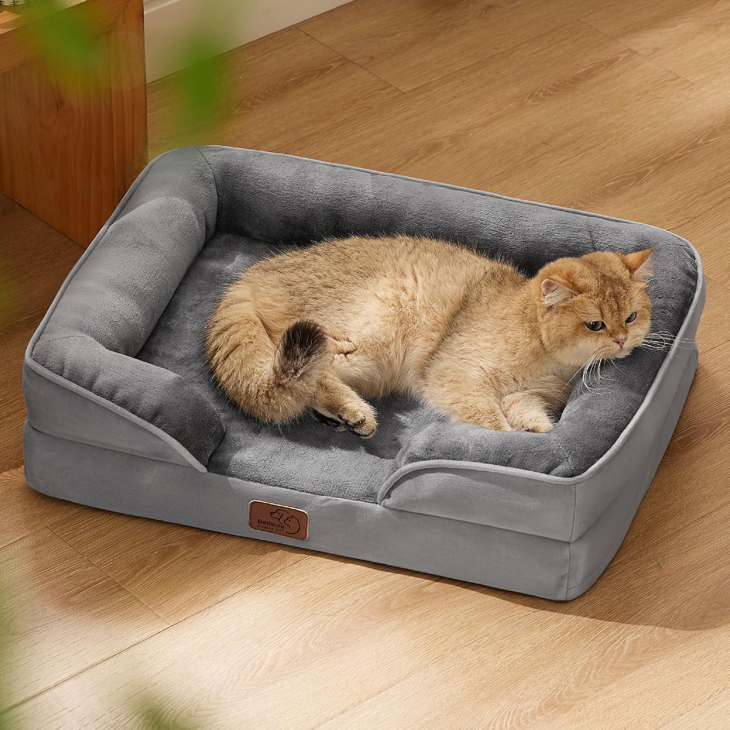 Orthopedic Dog Bed Medium Size Dogs - Washable Small Medium Dog Cat Bed Waterproof, Comfort Cats Couch Sofa with Washable Removable Cover, Pets Bed with Nonskid Bottom, Grey, 28"