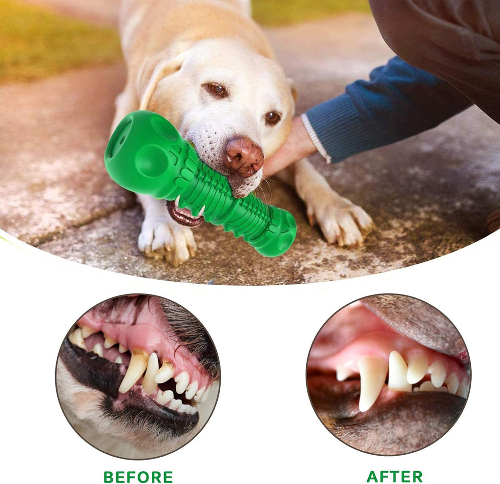 Dog Squeaky Toys Almost Indestructible Tough Durable Dog Toys Dog Chew Green Toys Large Medium Dogs Aggressive Chewers Stick Toys Chew Toys,Milk Flavor Non-Toxic Natural Rubber Skulls Dog Toys