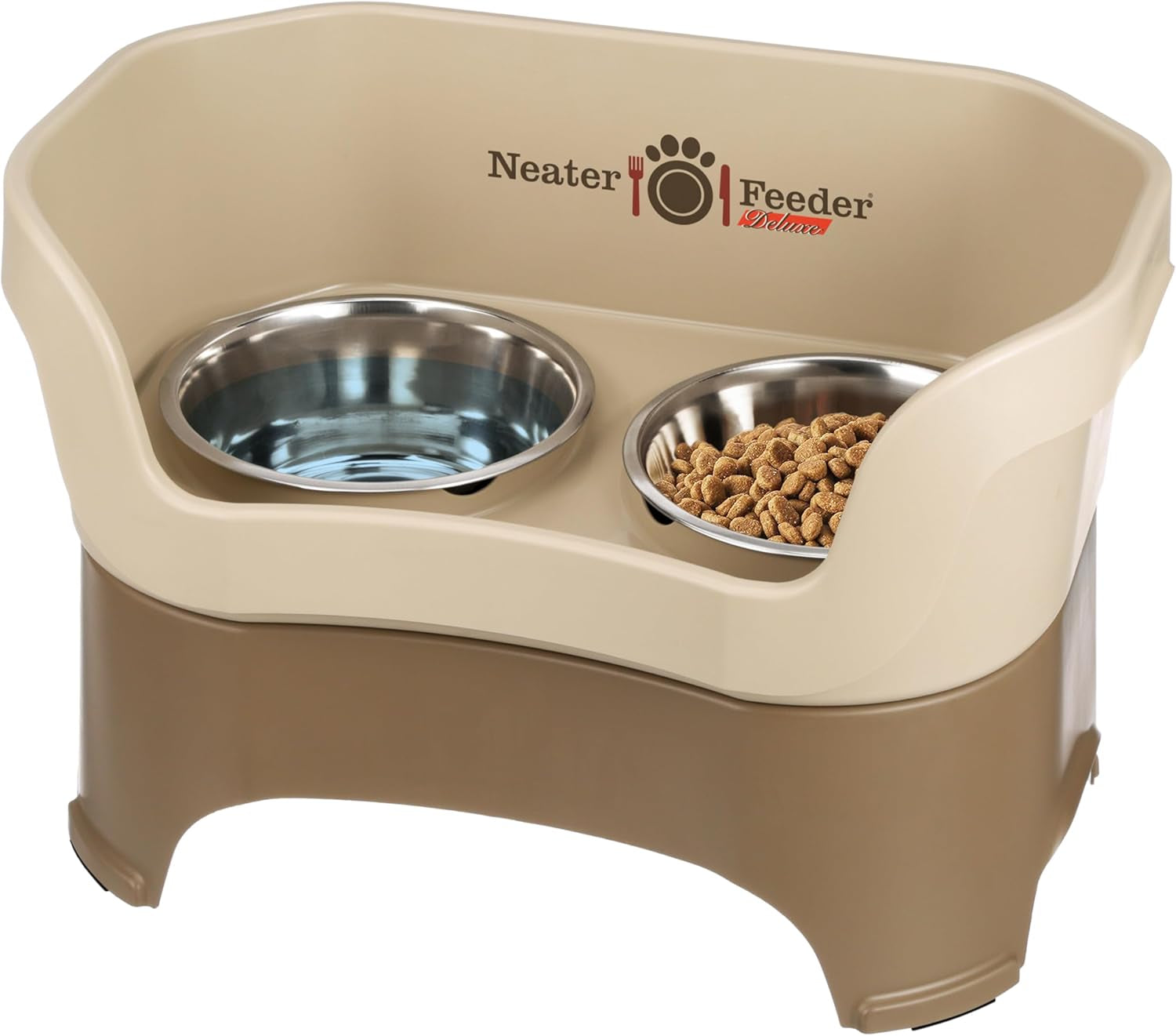 Neater Feeder Deluxe Mess-Proof Elevated Dog Bowls for Large Dogs (40+ Lbs), 2 Height Adjustable (14.5” & 17.5”) No-Spill Raised Dog Bowl Stand, Stainless Steel Food Bowl Set, Made in USA, Black