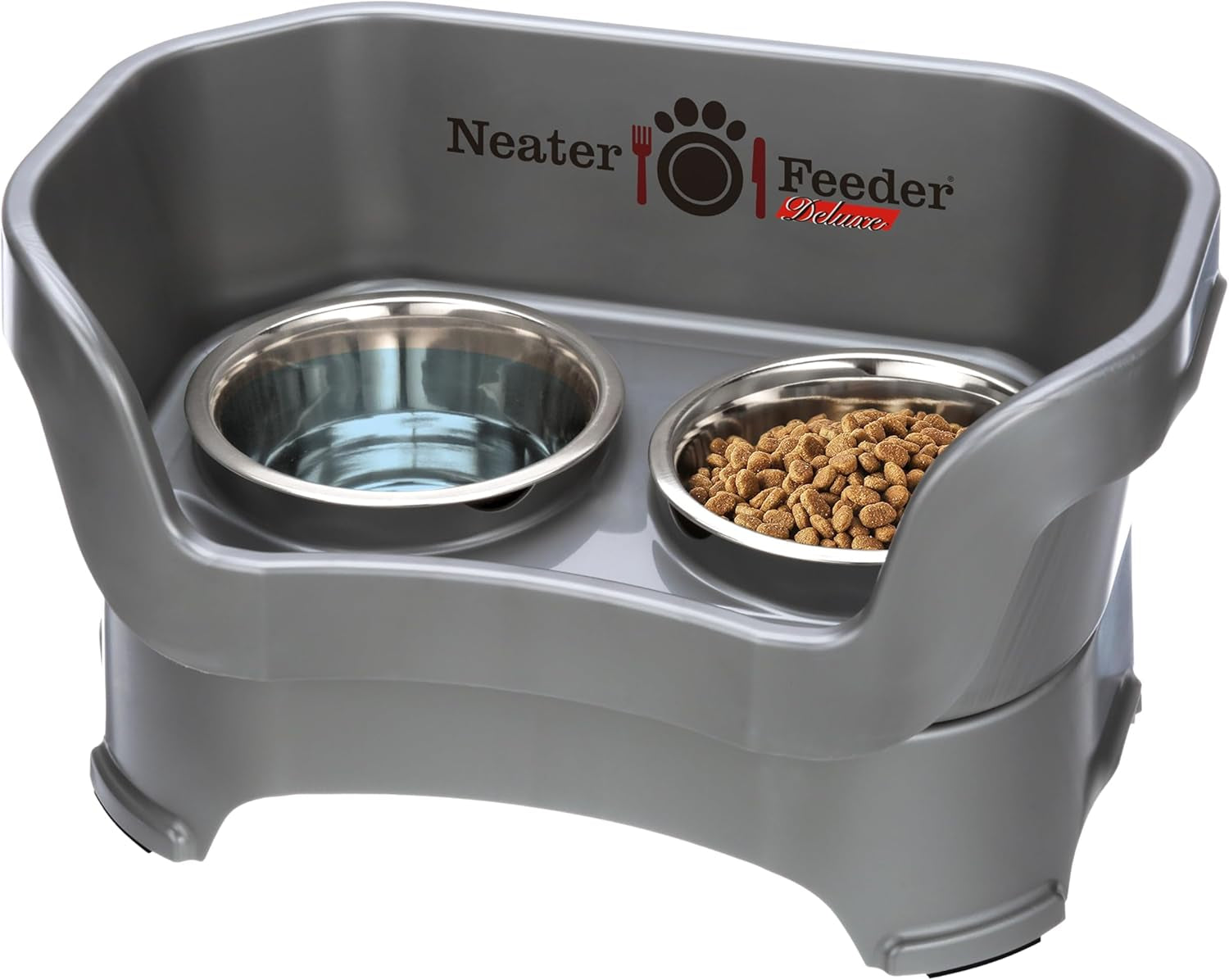 Neater Feeder Deluxe Mess-Proof Elevated Dog Bowls for Large Dogs (40+ Lbs), 2 Height Adjustable (14.5” & 17.5”) No-Spill Raised Dog Bowl Stand, Stainless Steel Food Bowl Set, Made in USA, Black